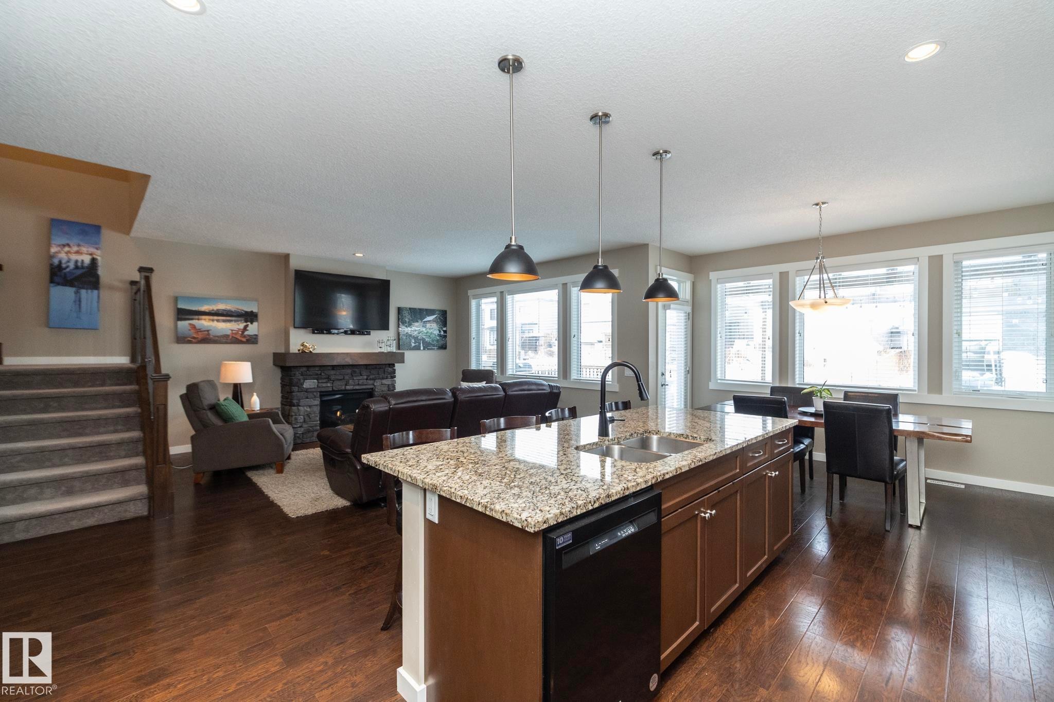 13020 207 Street, Edmonton, AB - Indoor Photo Showing Kitchen With Fireplace With Double Sink