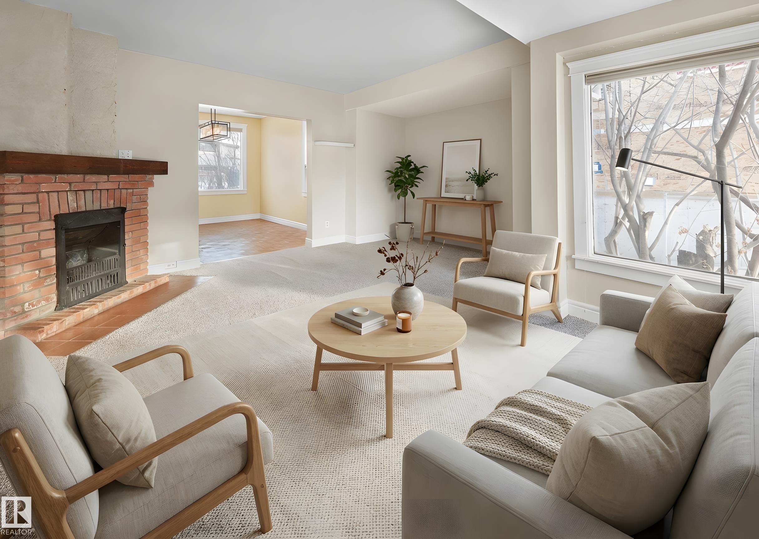 11212 75 Avenue, Edmonton, AB - Indoor Photo Showing Living Room With Fireplace