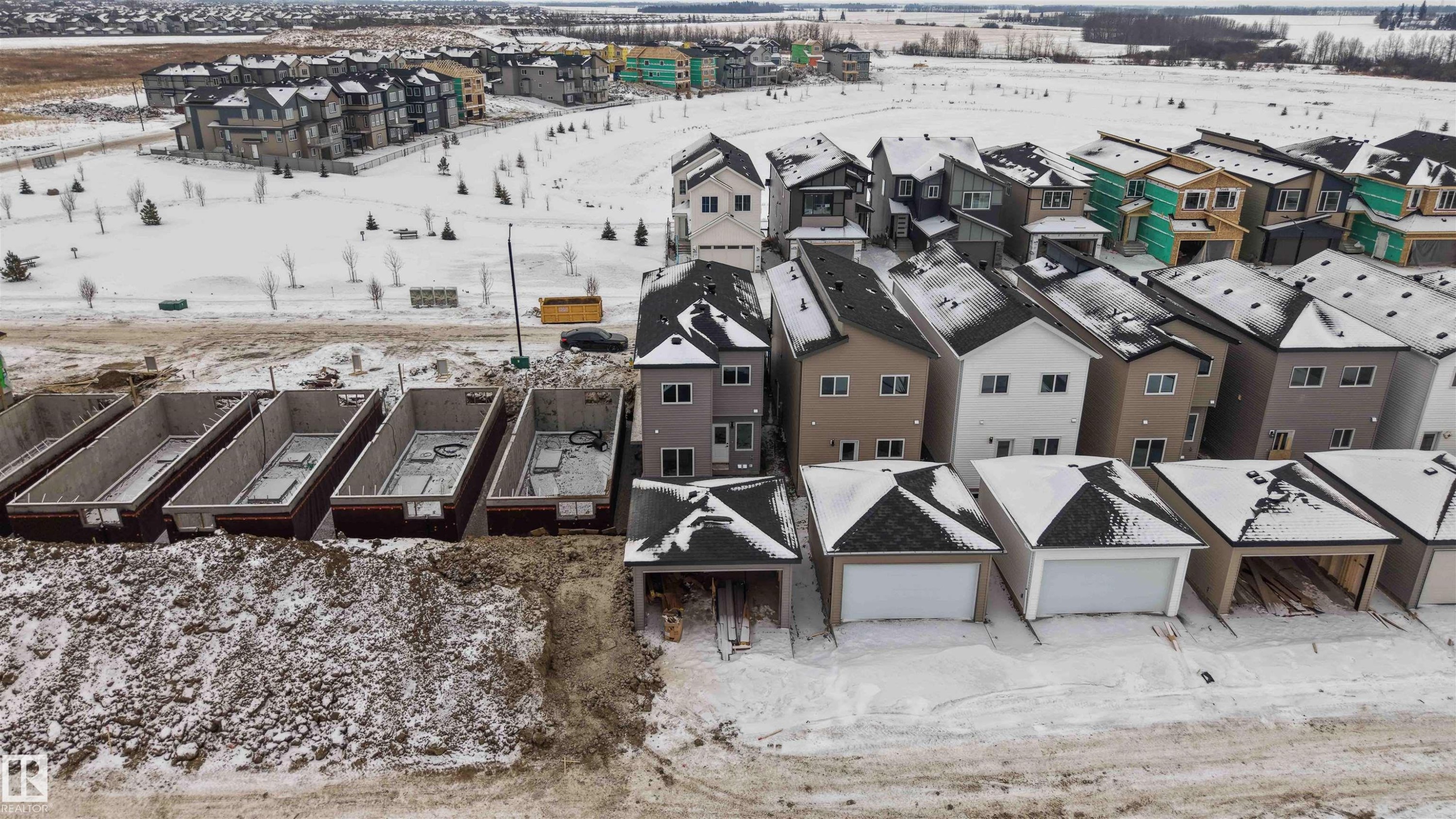 View of snowy aerial view - 430 Crystal Creek Link, Leduc, AB - Outdoor