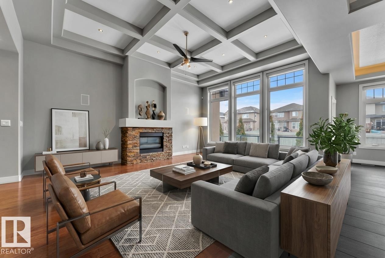 4107 Westcliff Heath, Edmonton, AB - Indoor Photo Showing Living Room With Fireplace