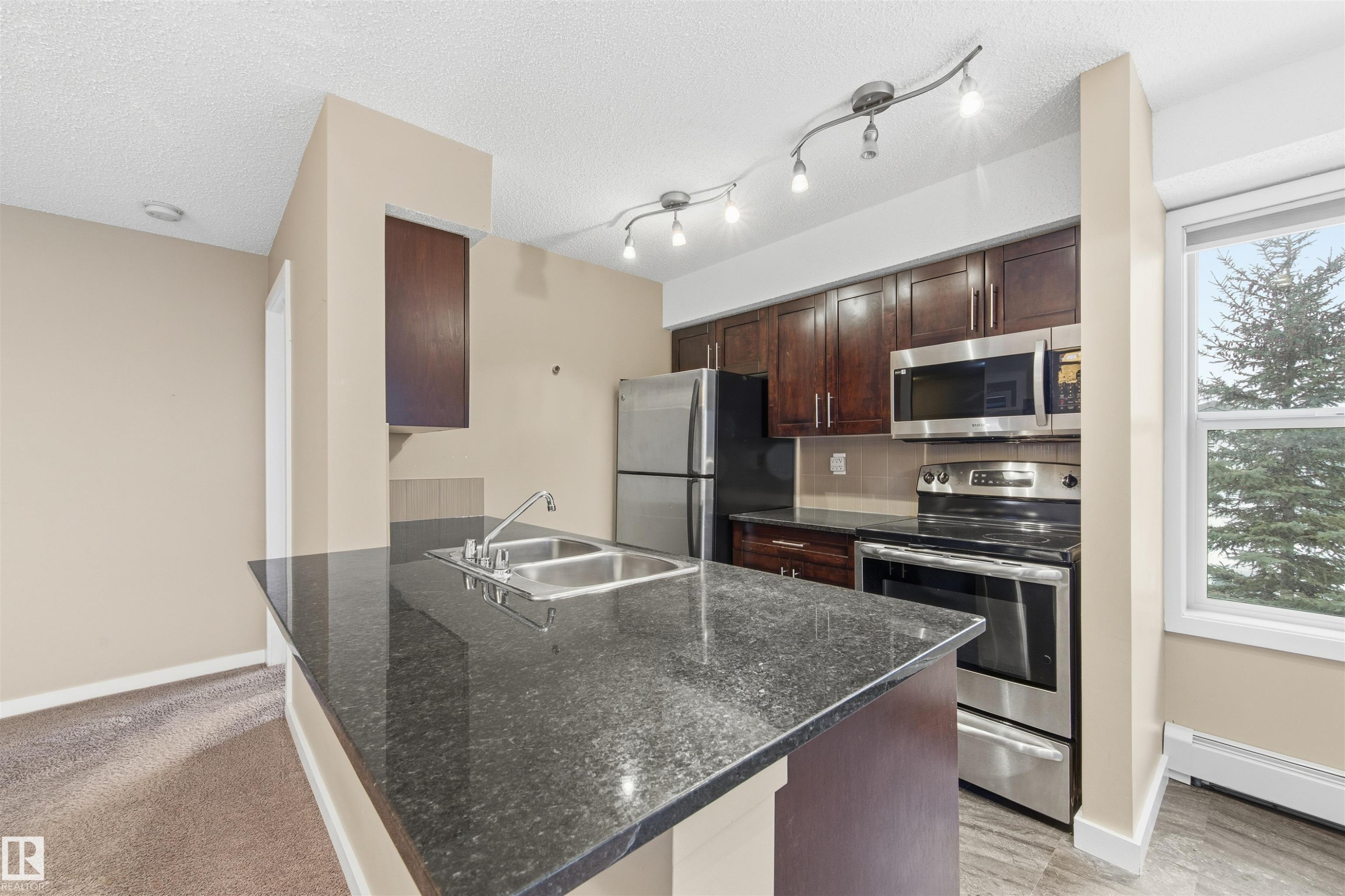 221 1070 Mcconachie Boulevard, Edmonton, AB - Indoor Photo Showing Kitchen With Stainless Steel Kitchen With Double Sink With Upgraded Kitchen