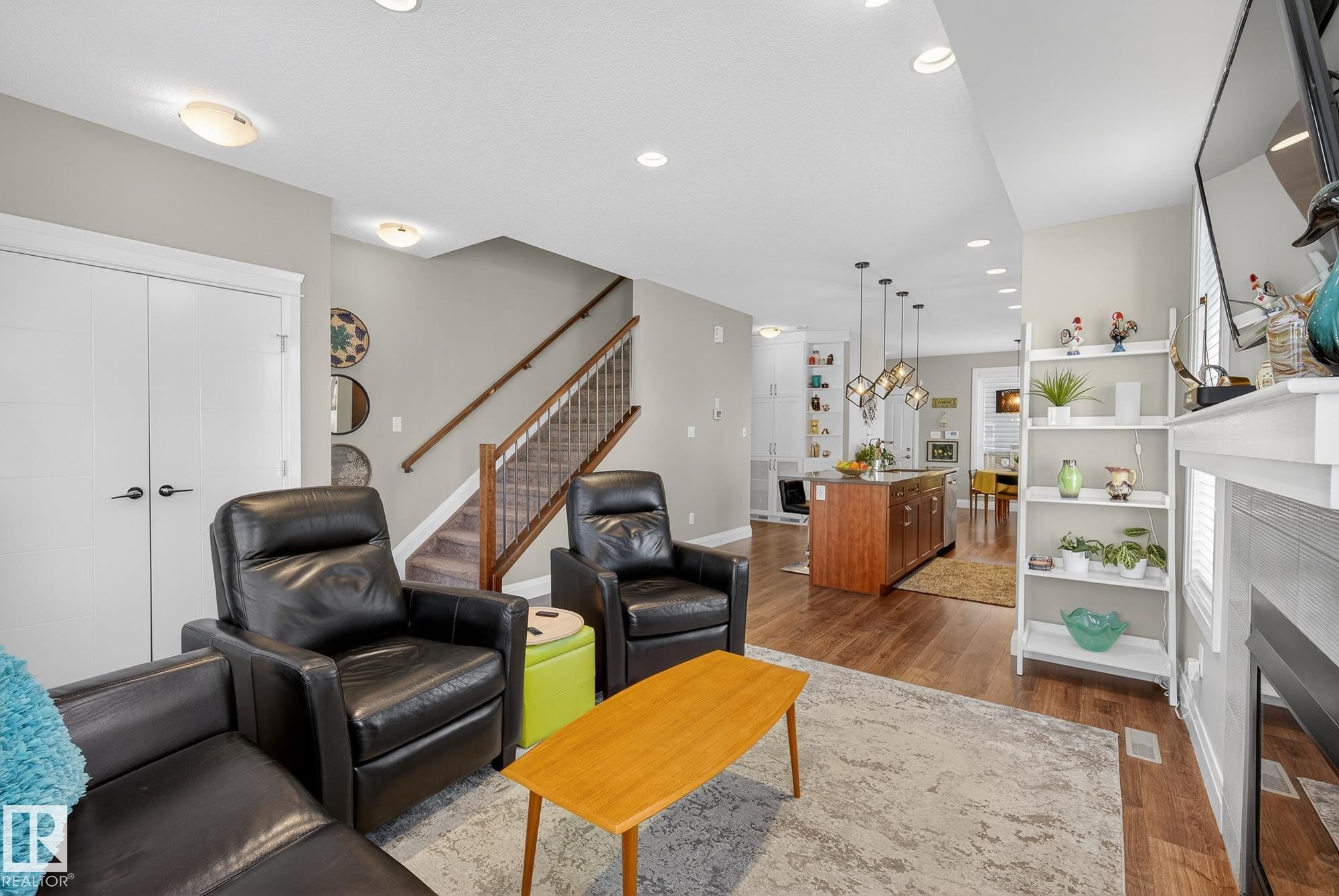9015 92 Avenue, Edmonton, AB - Indoor Photo Showing Living Room With Fireplace