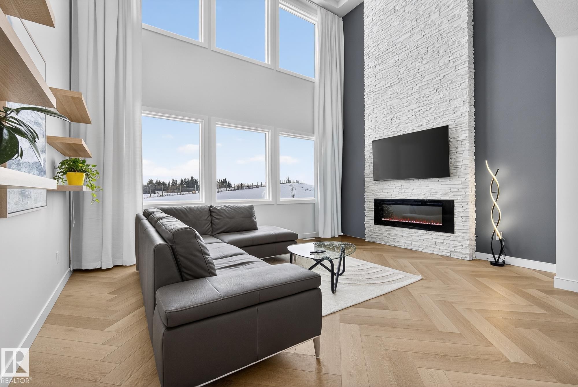 2017 Flycatcher Point(E), Edmonton, AB - Indoor Photo Showing Living Room With Fireplace