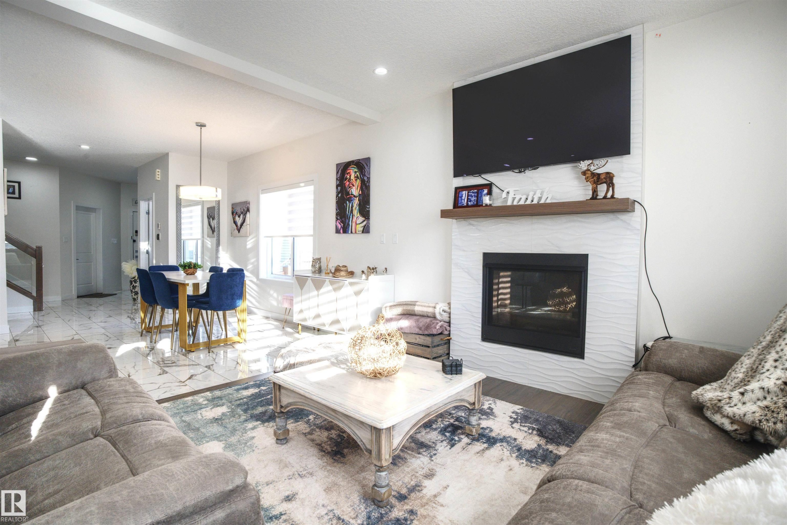 8904 217 Street, Edmonton, AB - Indoor Photo Showing Living Room With Fireplace