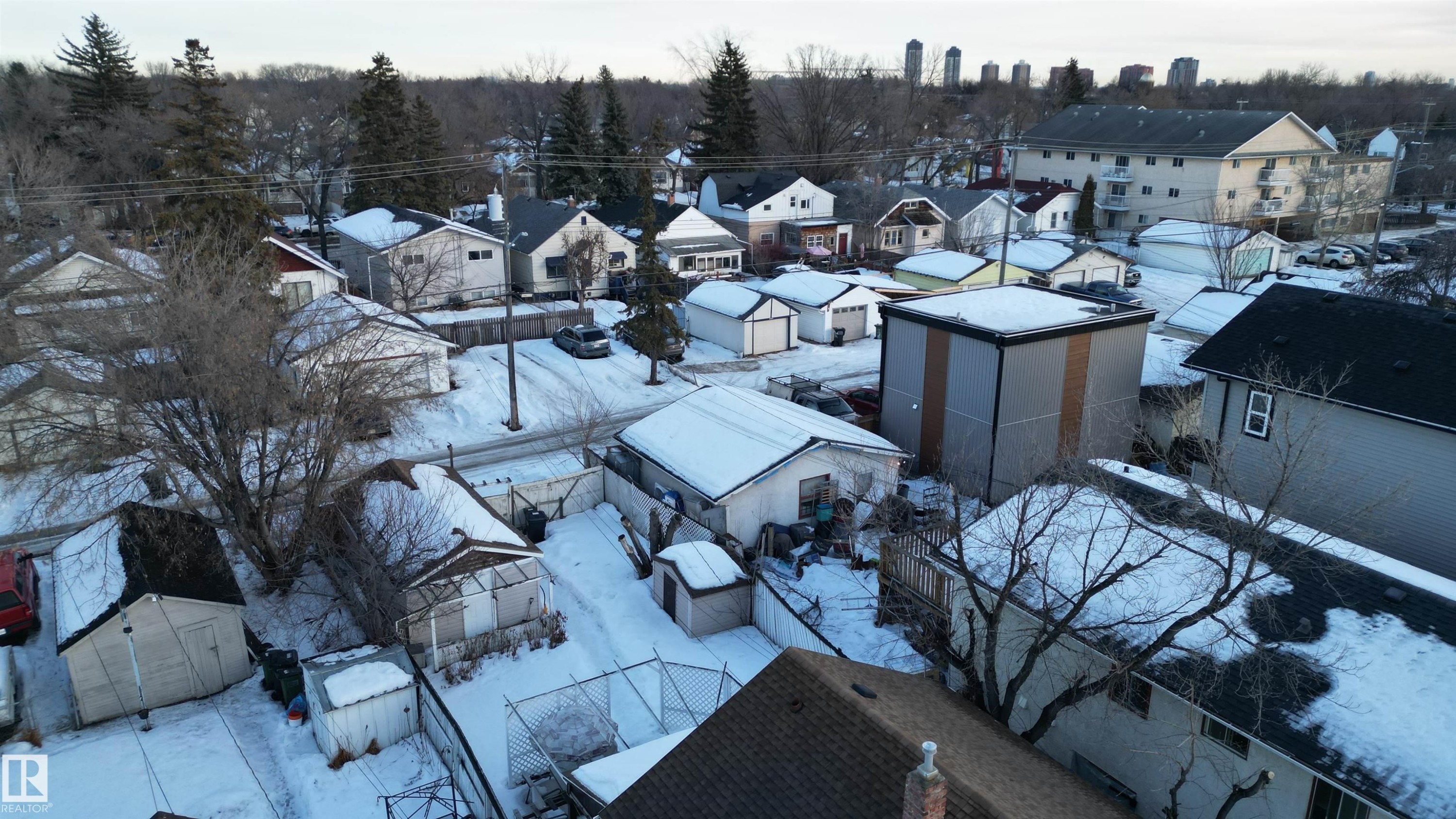 Snowy aerial view featuring a residential view - 11539 101 Street, Edmonton, AB - Outdoor
