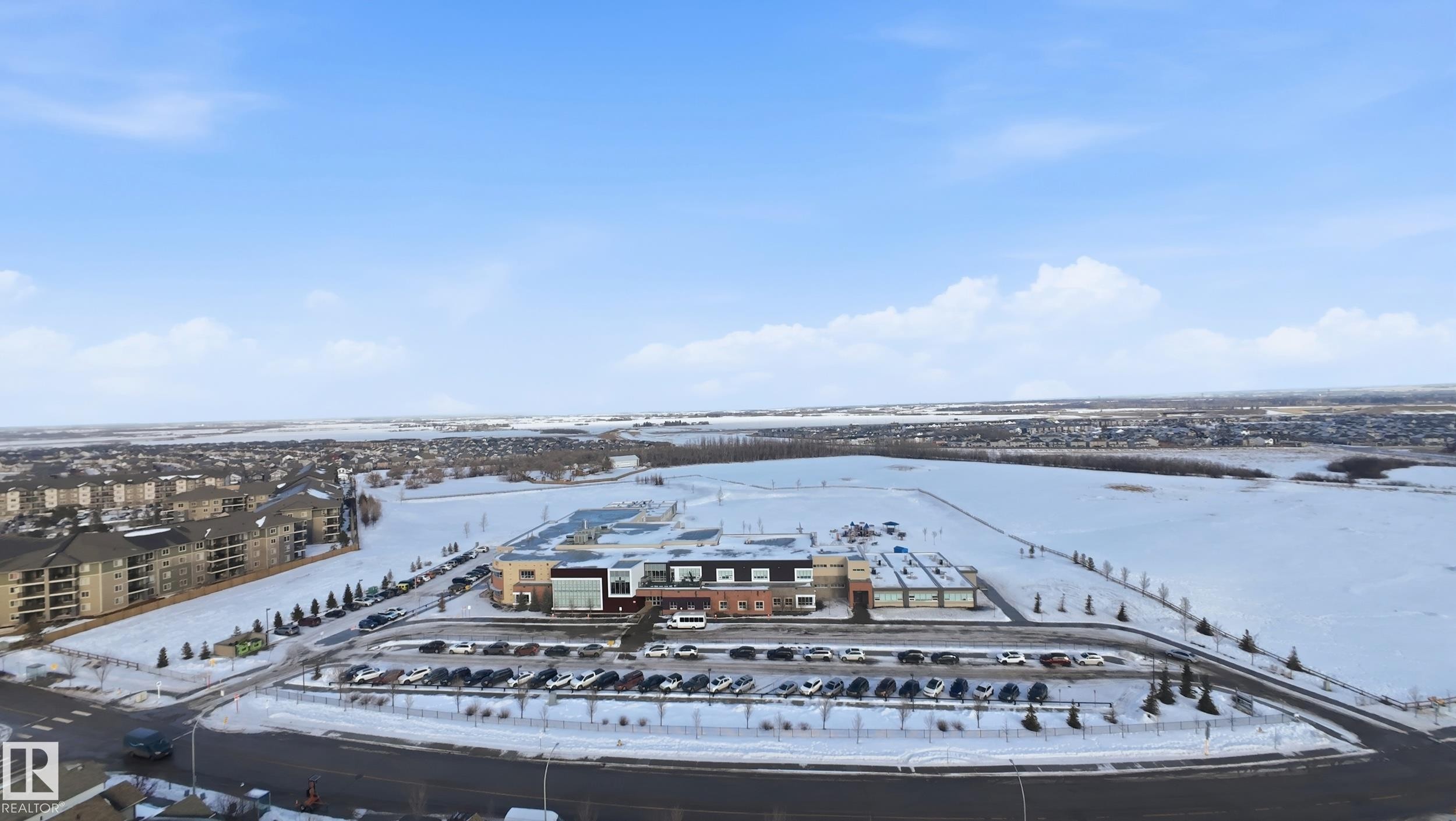 View of snowy aerial view - 5978 167C Avenue, Edmonton, AB - Outdoor With Body Of Water With View