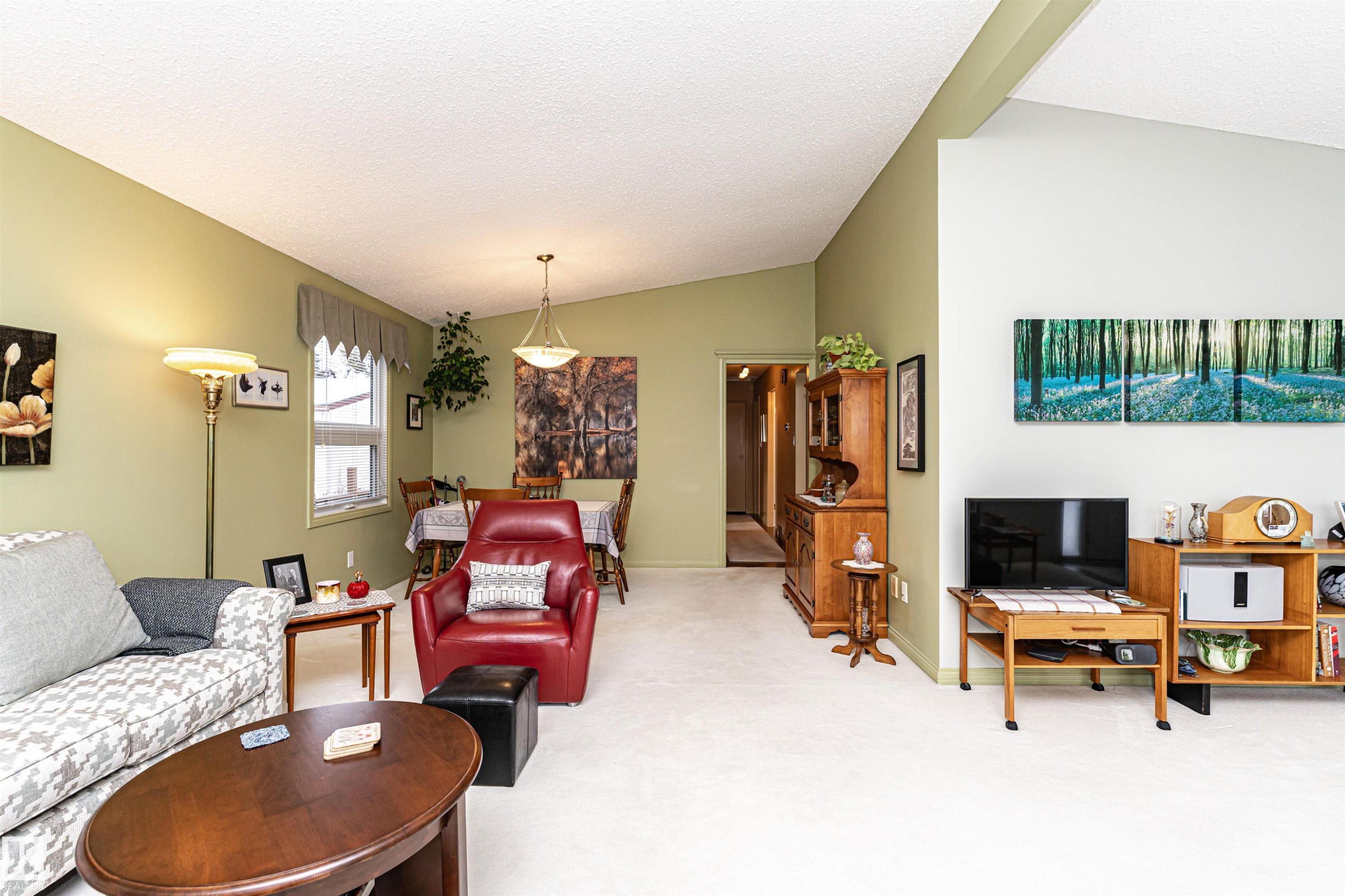 Living room with carpet flooring and baseboards - 2112 67 Street Nw, Edmonton, AB - Indoor Photo Showing Living Room