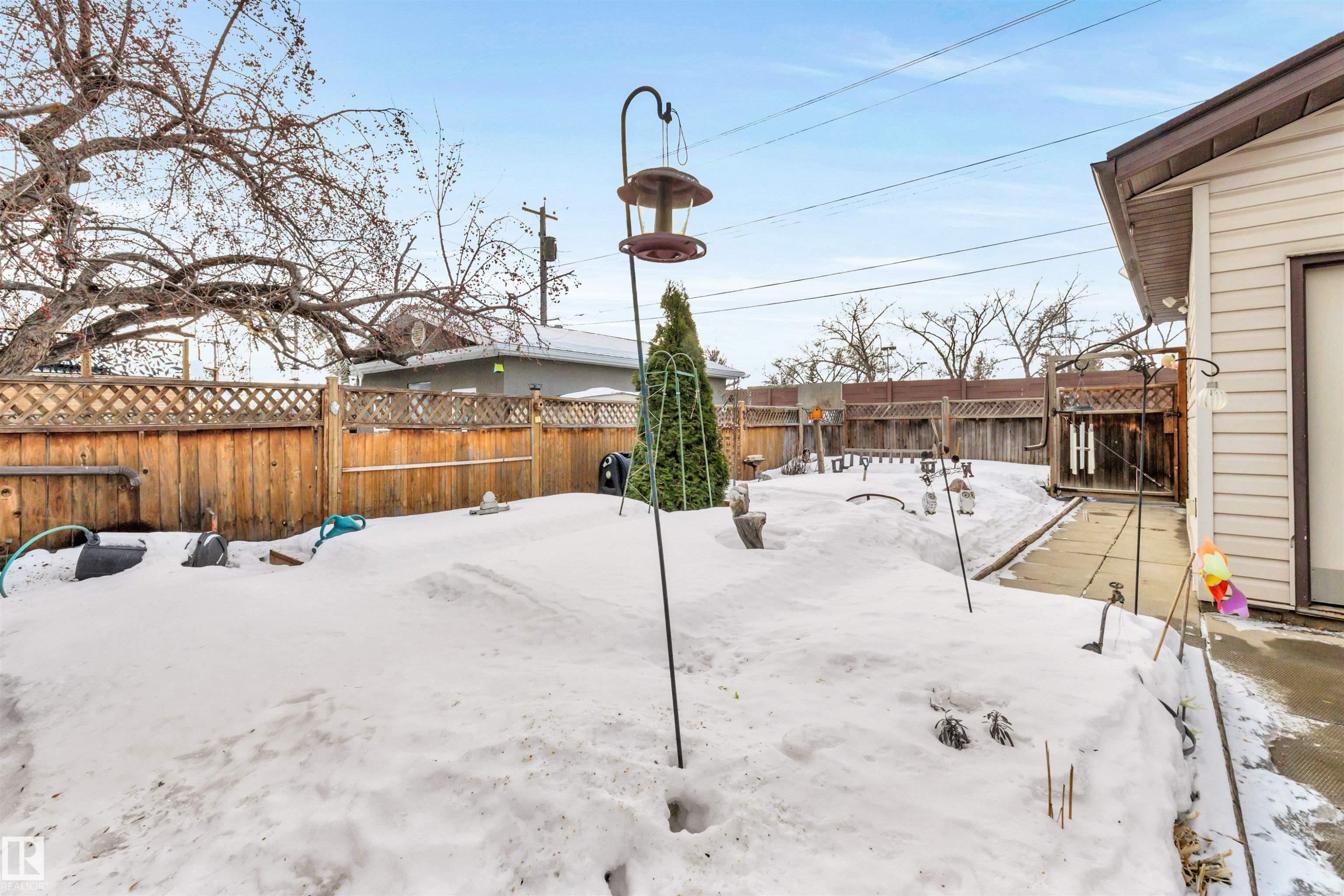 Yard layered in snow with a fenced backyard - 11432 71 Street, Edmonton, AB - Outdoor
