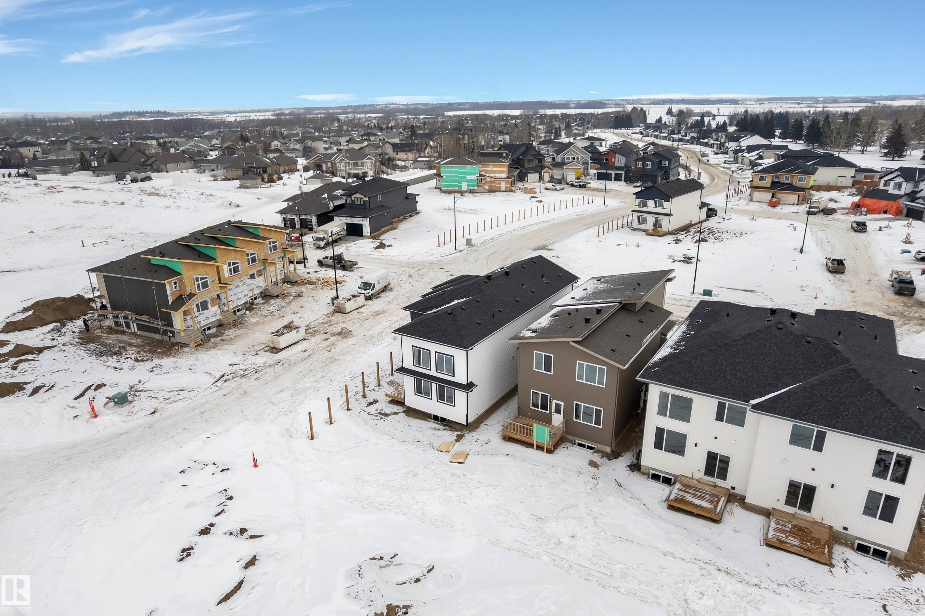 Snowy aerial view with a residential view - 40 Grayson Green, Stony Plain, AB - Outdoor With View