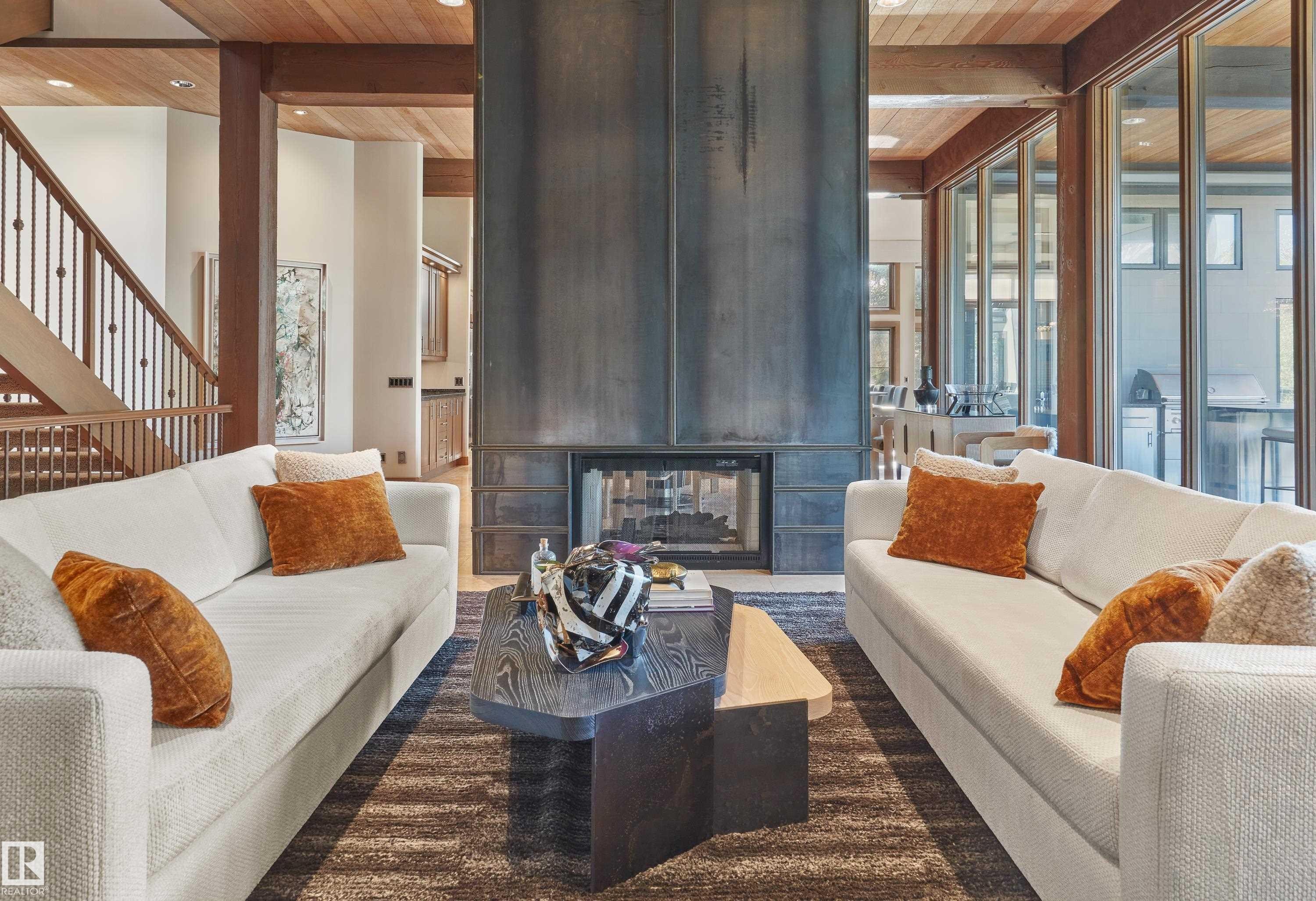 56 Windermere Drive, Edmonton, AB - Indoor Photo Showing Living Room With Fireplace
