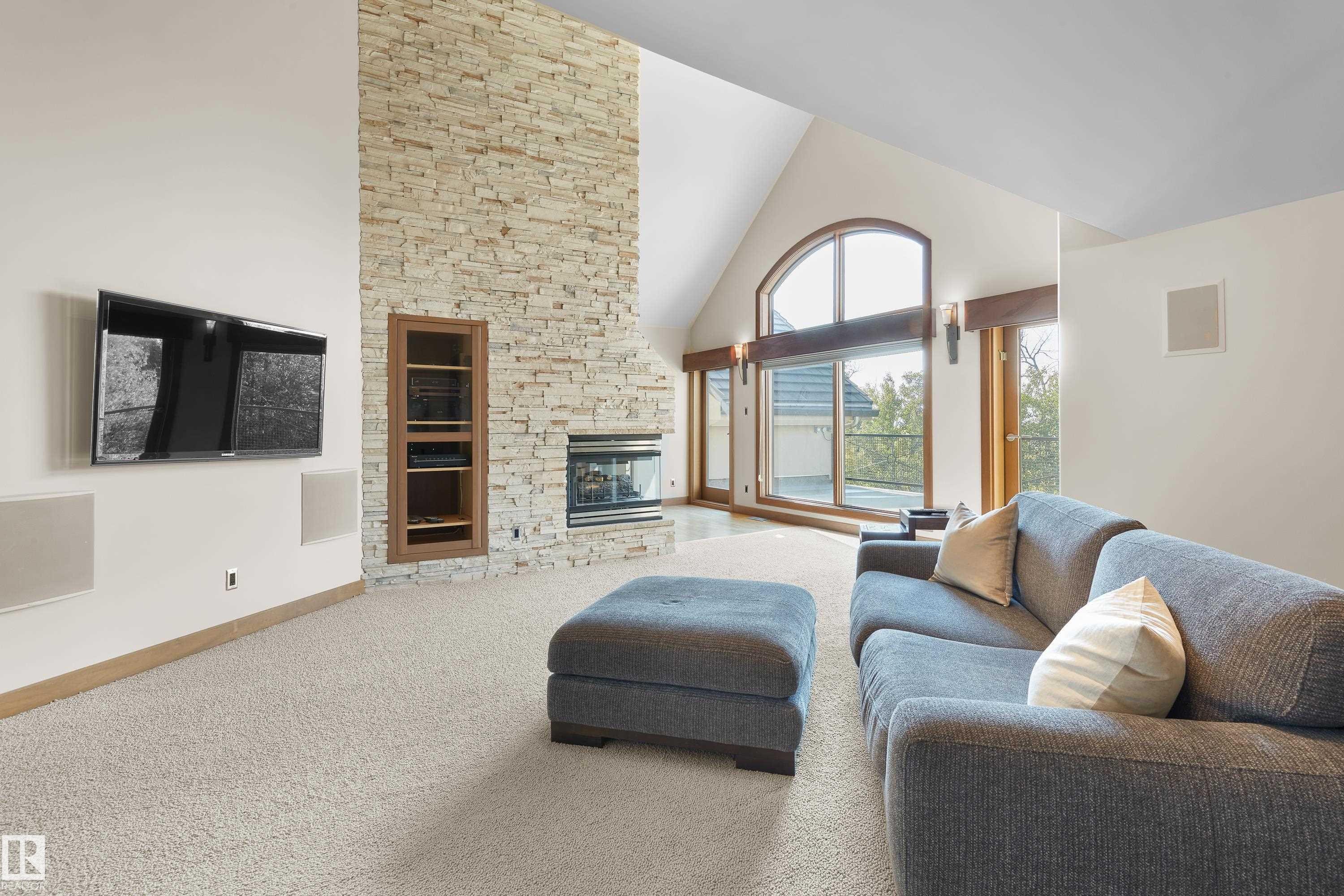 56 Windermere Drive, Edmonton, AB - Indoor Photo Showing Living Room With Fireplace
