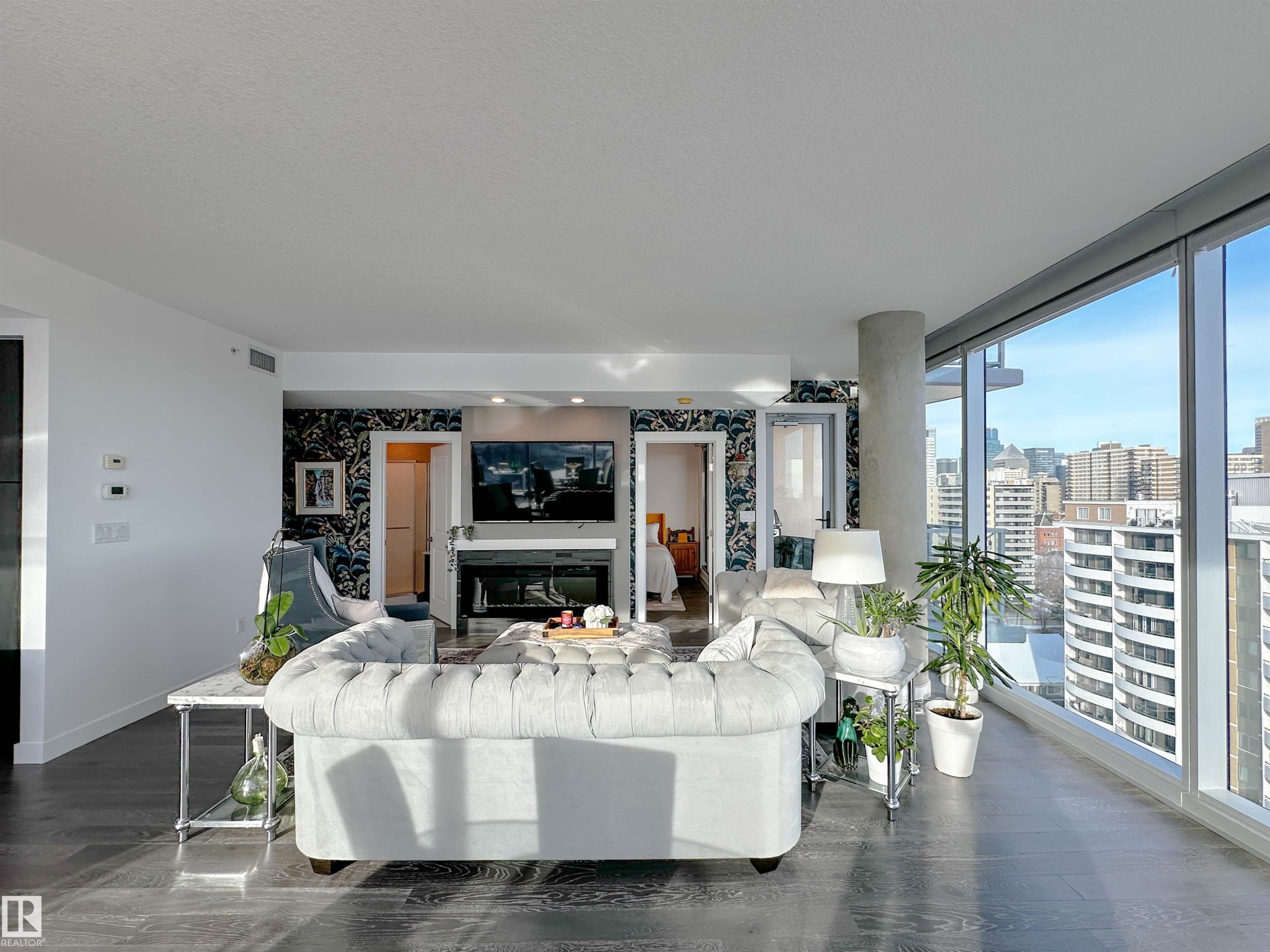 1804 9720 106 Street, Edmonton, AB - Indoor Photo Showing Living Room With Fireplace