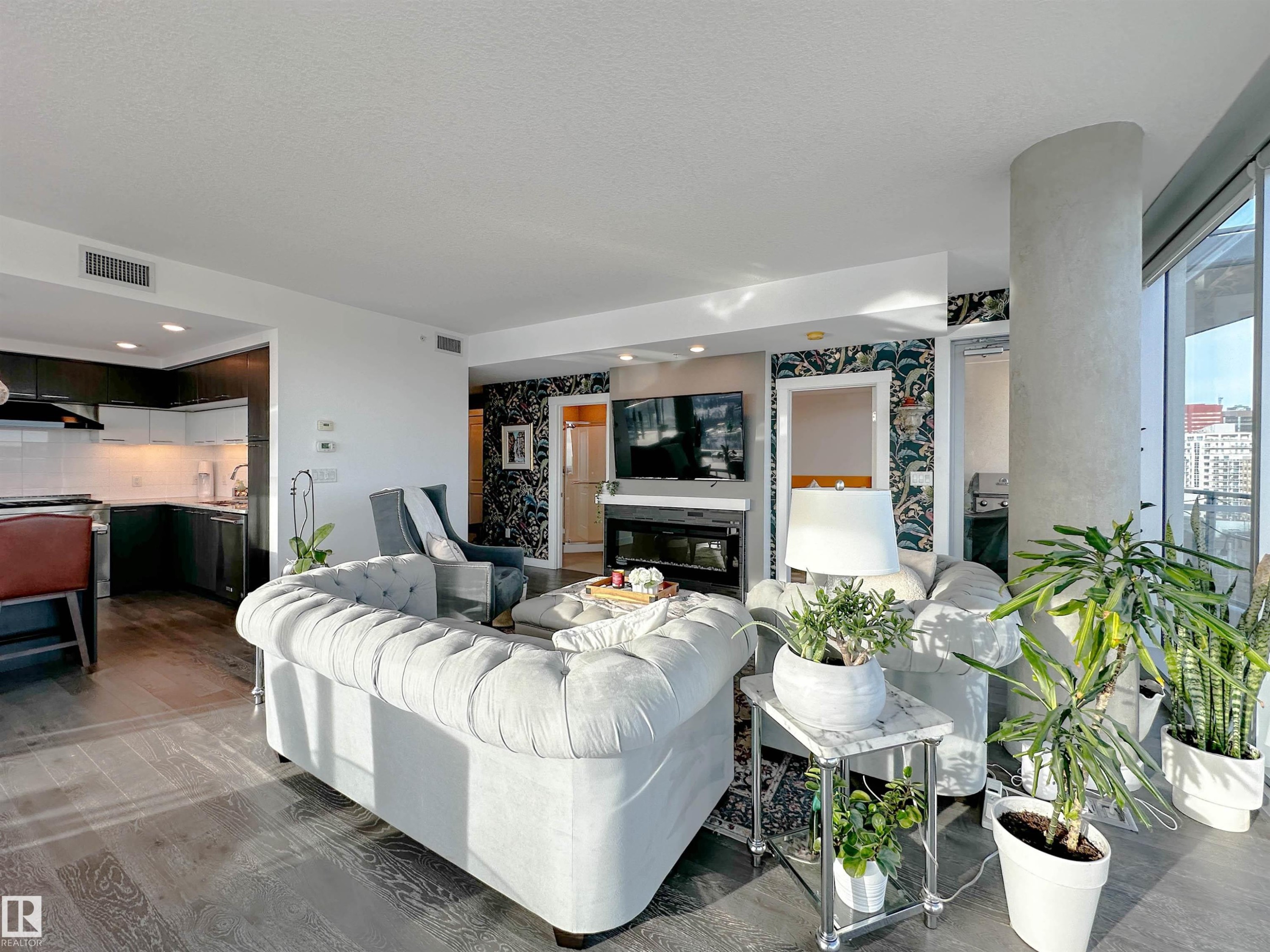1804 9720 106 Street, Edmonton, AB - Indoor Photo Showing Living Room With Fireplace