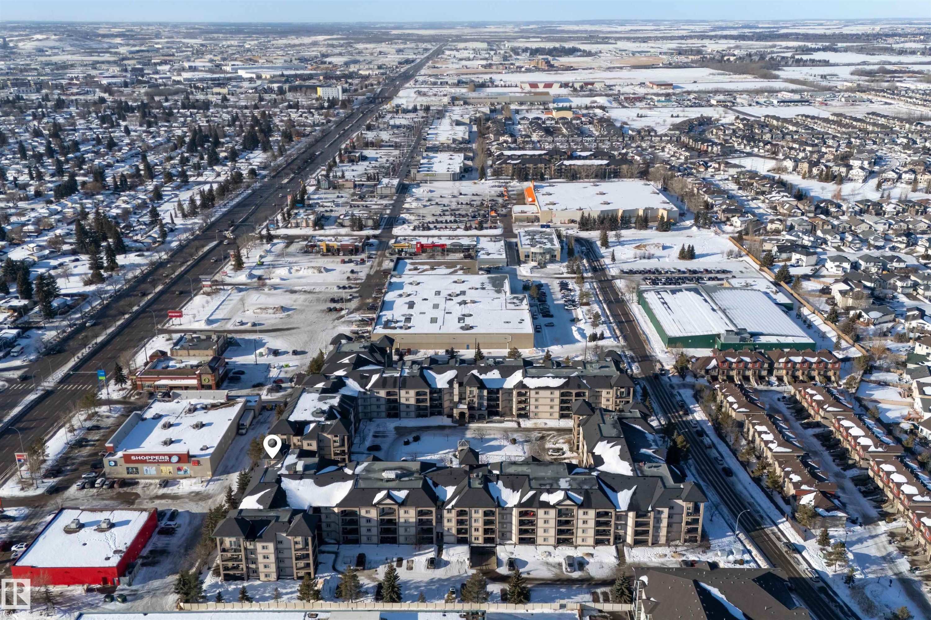 Aerial view of property's location featuring nearby urban area - 427 13005 140 Avenue, Edmonton, AB - Outdoor With View