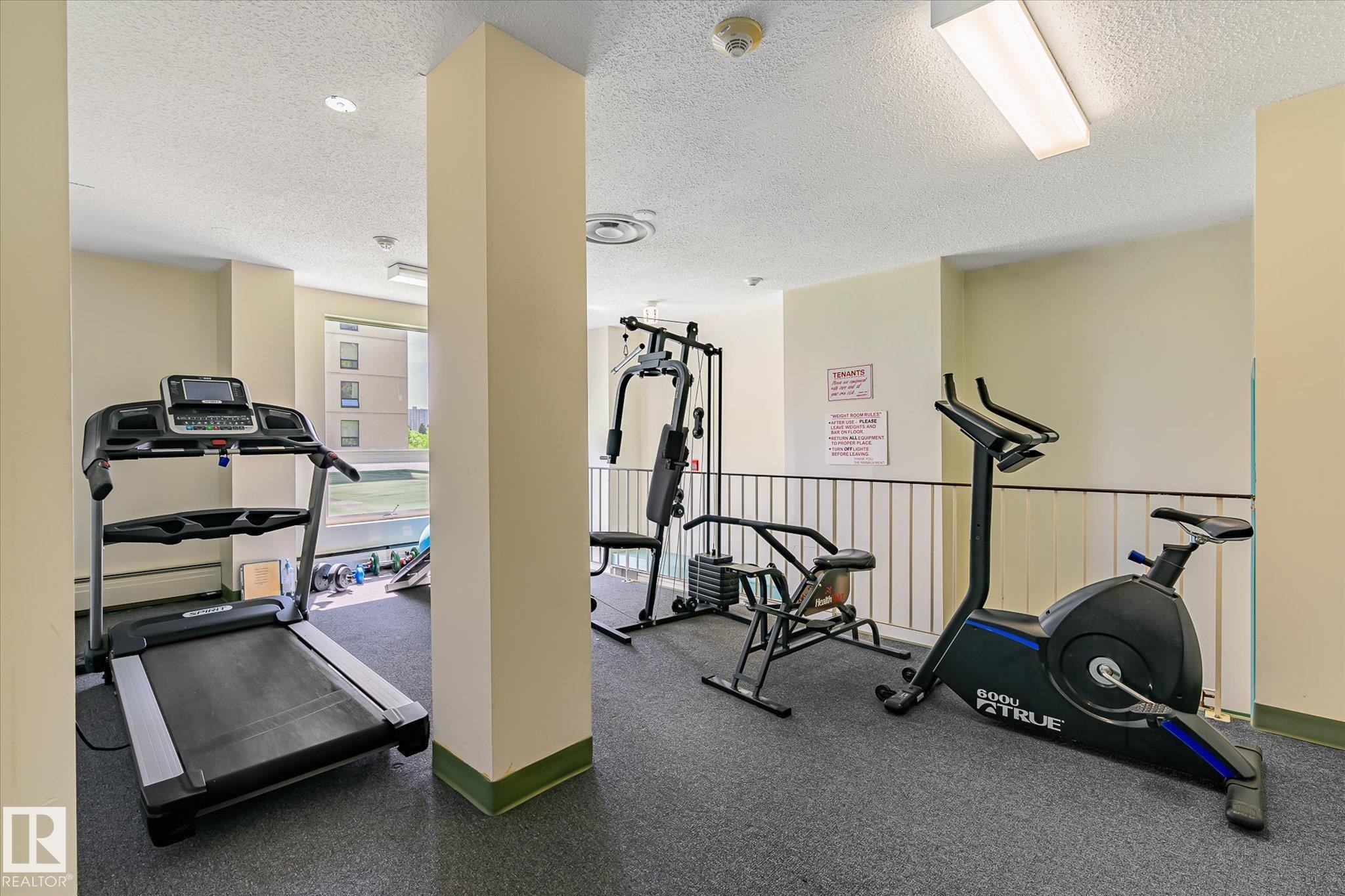 Gym featuring a textured ceiling - 304 9725 106 Street, Edmonton, AB - Indoor Photo Showing Gym Room
