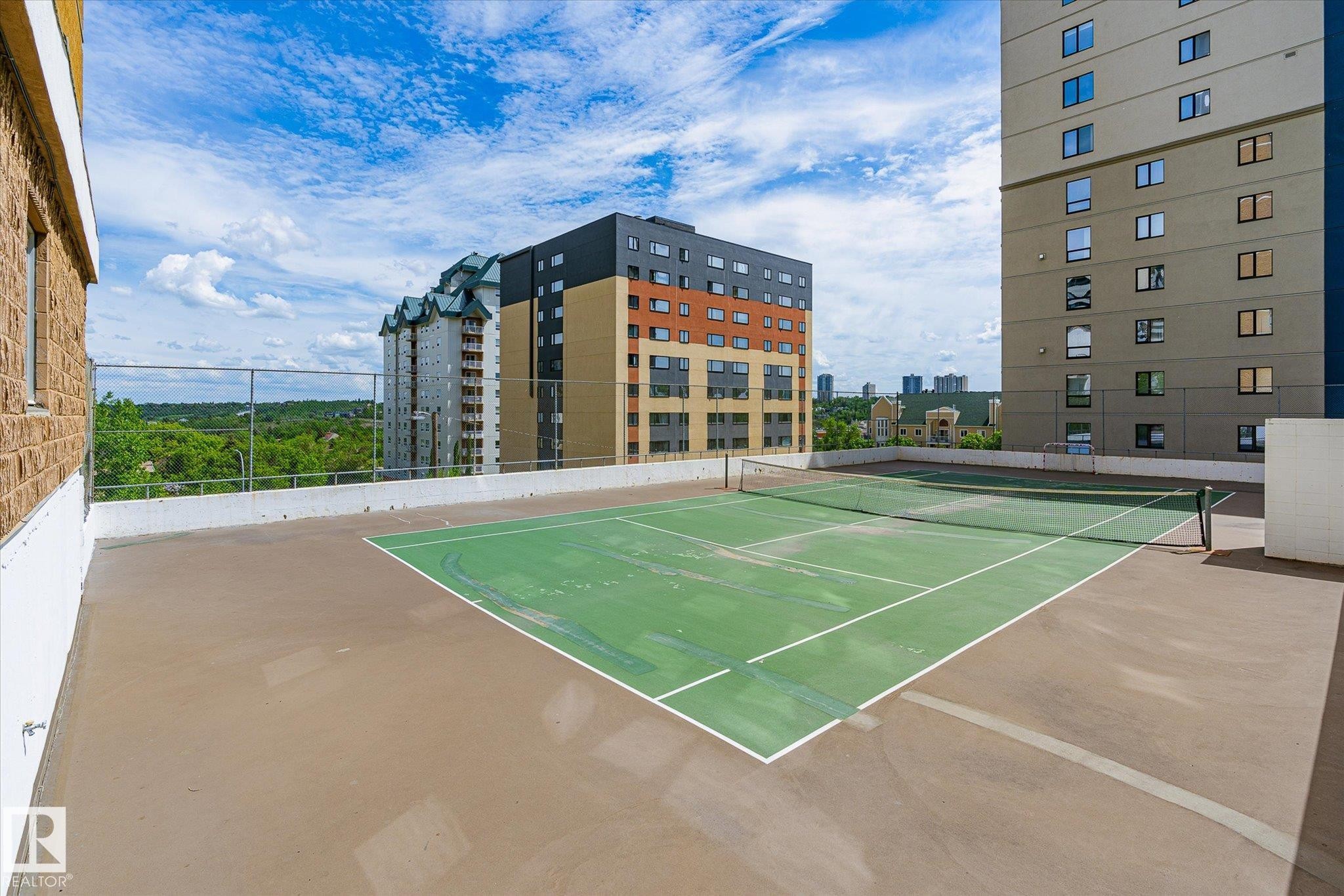 View of tennis court featuring a patio - 304 9725 106 Street, Edmonton, AB - Outdoor