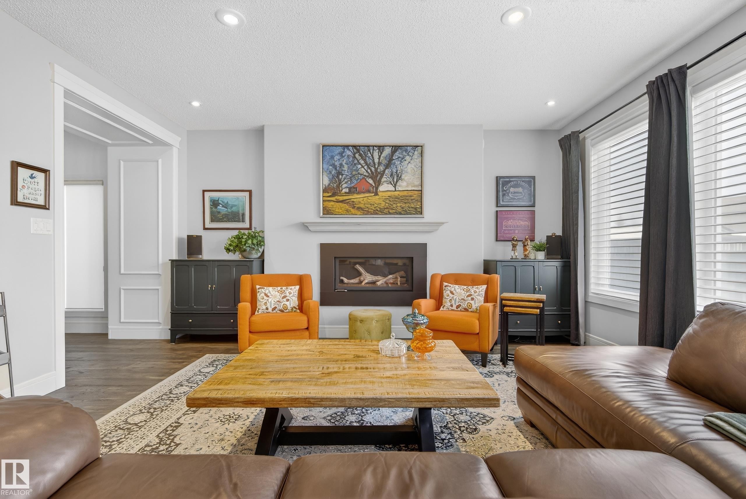 3687 Westcliff Way, Edmonton, AB - Indoor Photo Showing Living Room With Fireplace