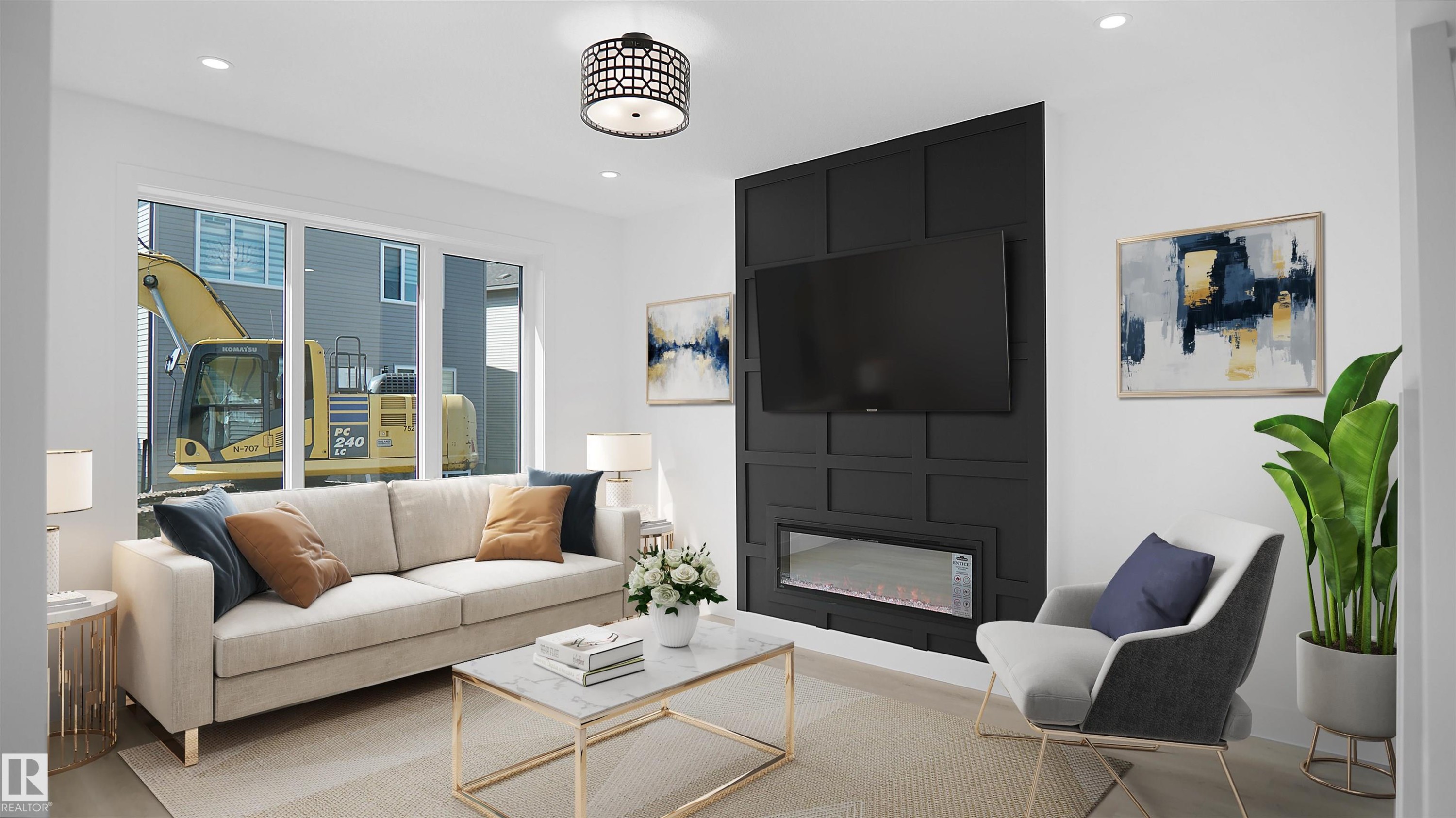 Living room featuring a fireplace and recessed lighting - 711 31 Avenue, Edmonton, AB - Indoor Photo Showing Living Room With Fireplace