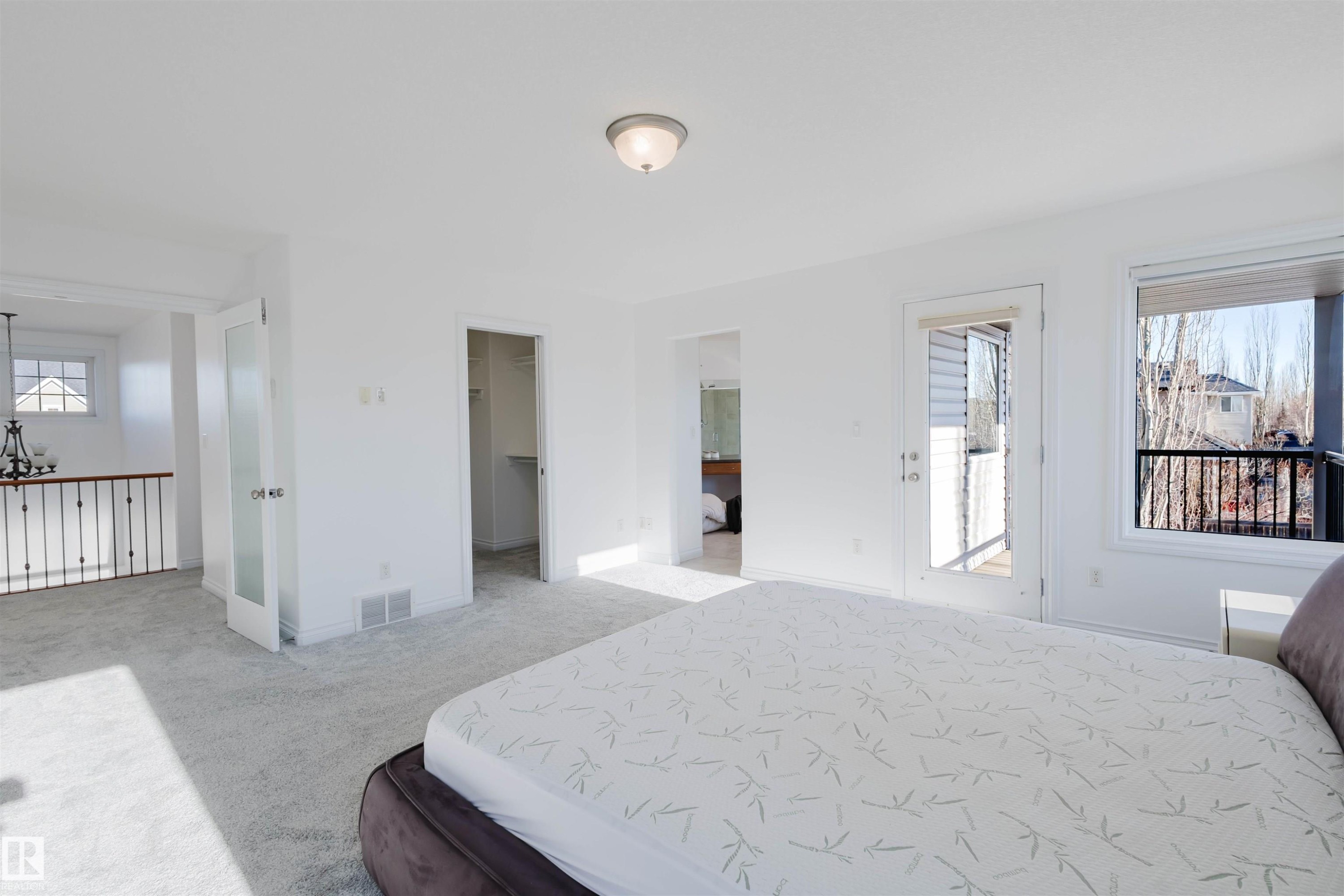 Bedroom with a spacious closet, access to exterior, and light carpet - 3547 Mclay Crescent, Edmonton, AB - Indoor Photo Showing Bedroom