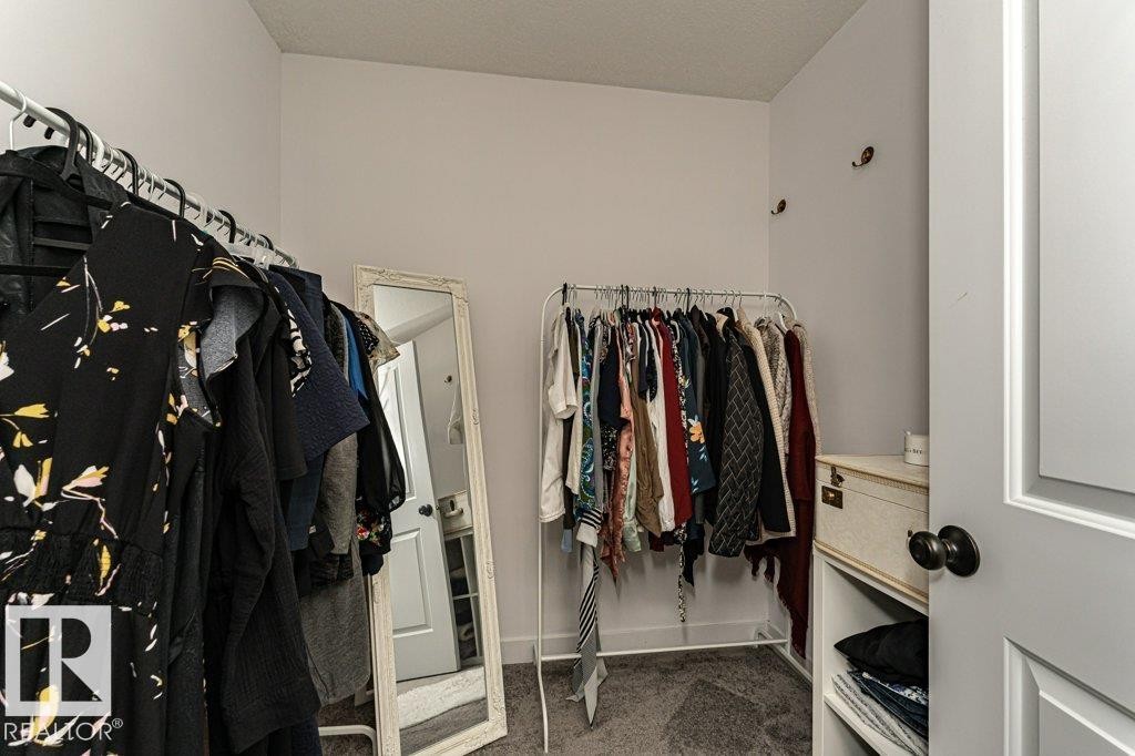 Walk in closet featuring dark colored carpet - 10535 67 Avenue, Edmonton, AB - Indoor With Storage