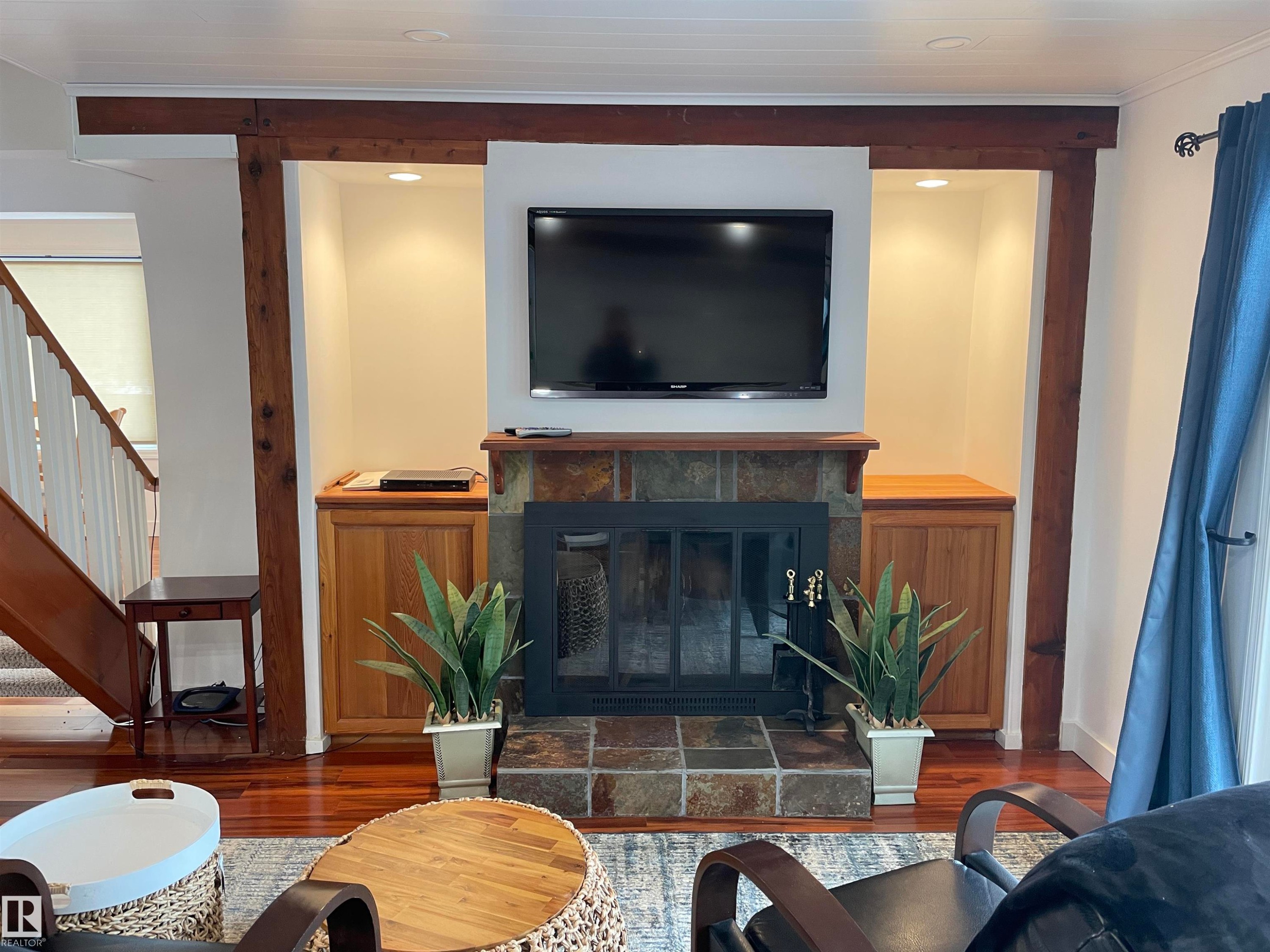Rural Westlock County, AB - Indoor Photo Showing Living Room With Fireplace