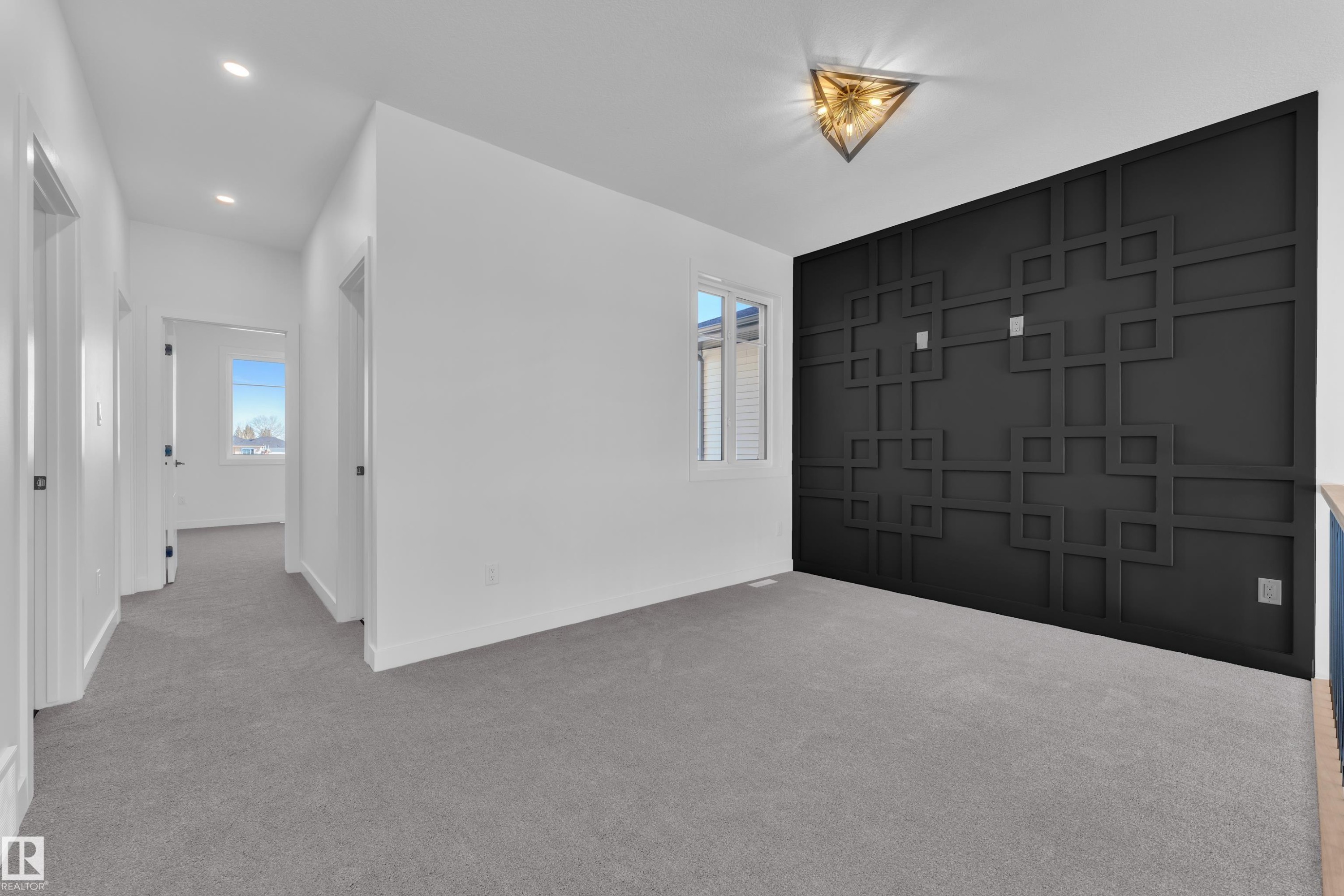 Foyer entrance with carpet and recessed lighting - 38 Grayson Green, Stony Plain, AB - Indoor Photo Showing Other Room