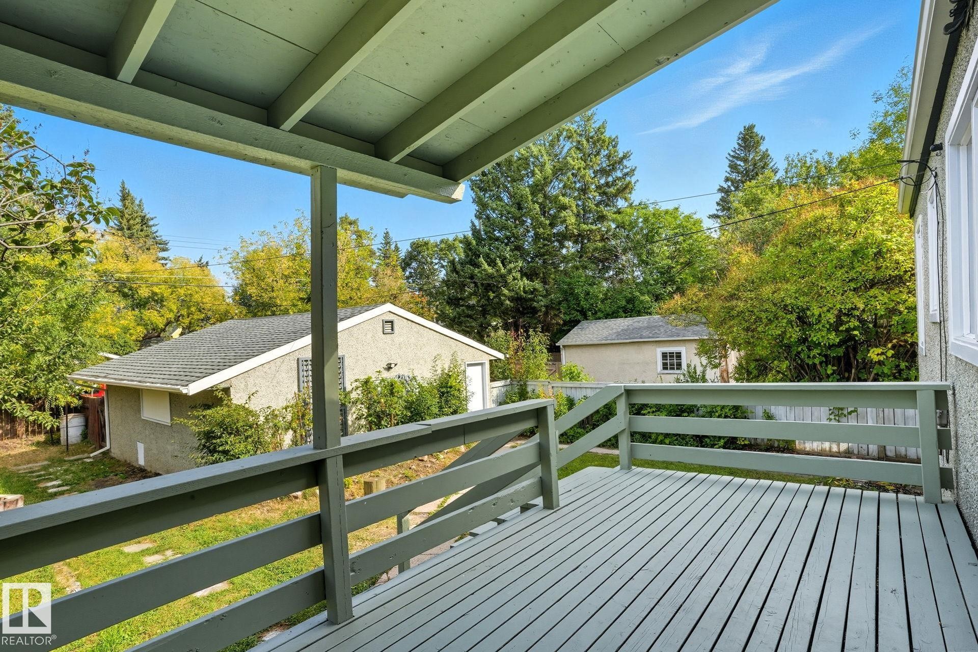 Deck featuring an outbuilding - 11222 71 Avenue, Edmonton, AB - Outdoor With Deck Patio Veranda With Exterior