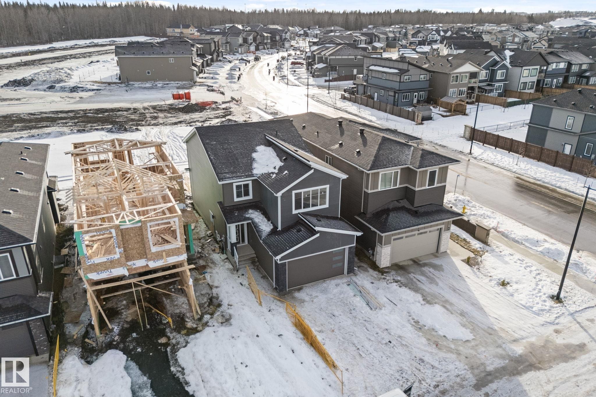 Snowy aerial view featuring a residential view - 3 Pierwyck Loop, Spruce Grove, AB - Outdoor