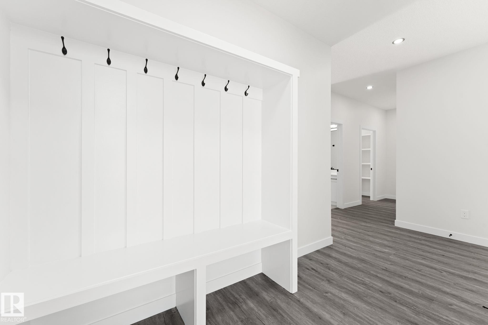 Mudroom featuring recessed lighting and dark wood-style flooring - 3 Pierwyck Loop, Spruce Grove, AB - Indoor Photo Showing Other Room