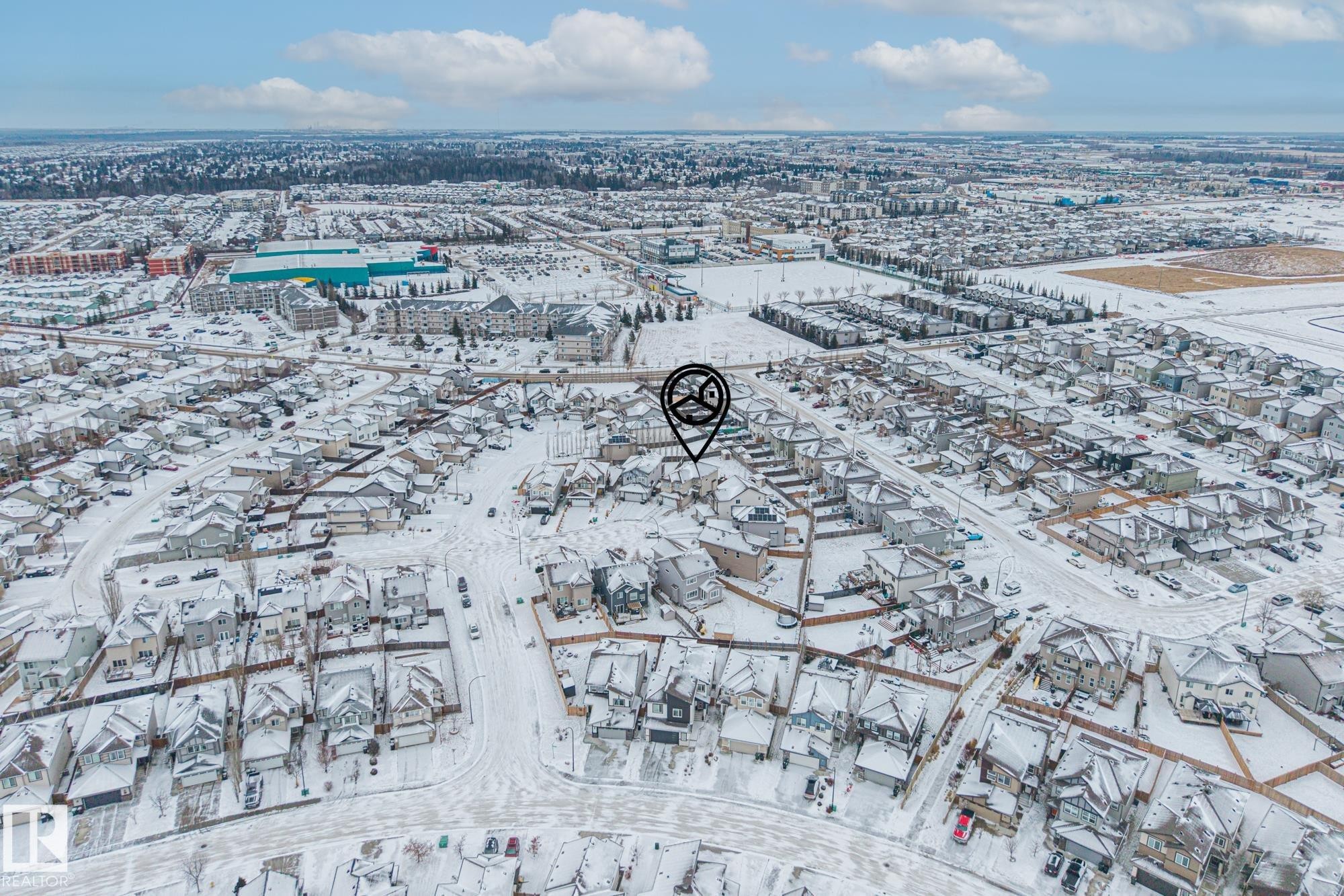 View of snowy aerial view - 14 Spring Bay, Spruce Grove, AB - Outdoor With View