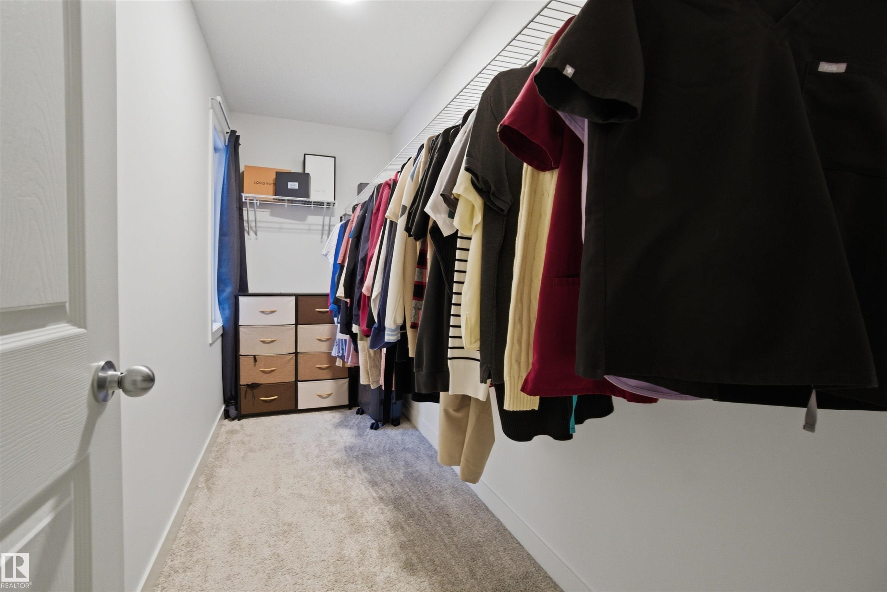 Walk in closet featuring light colored carpet - 9882 225A St Nw, Edmonton, AB - Indoor With Storage