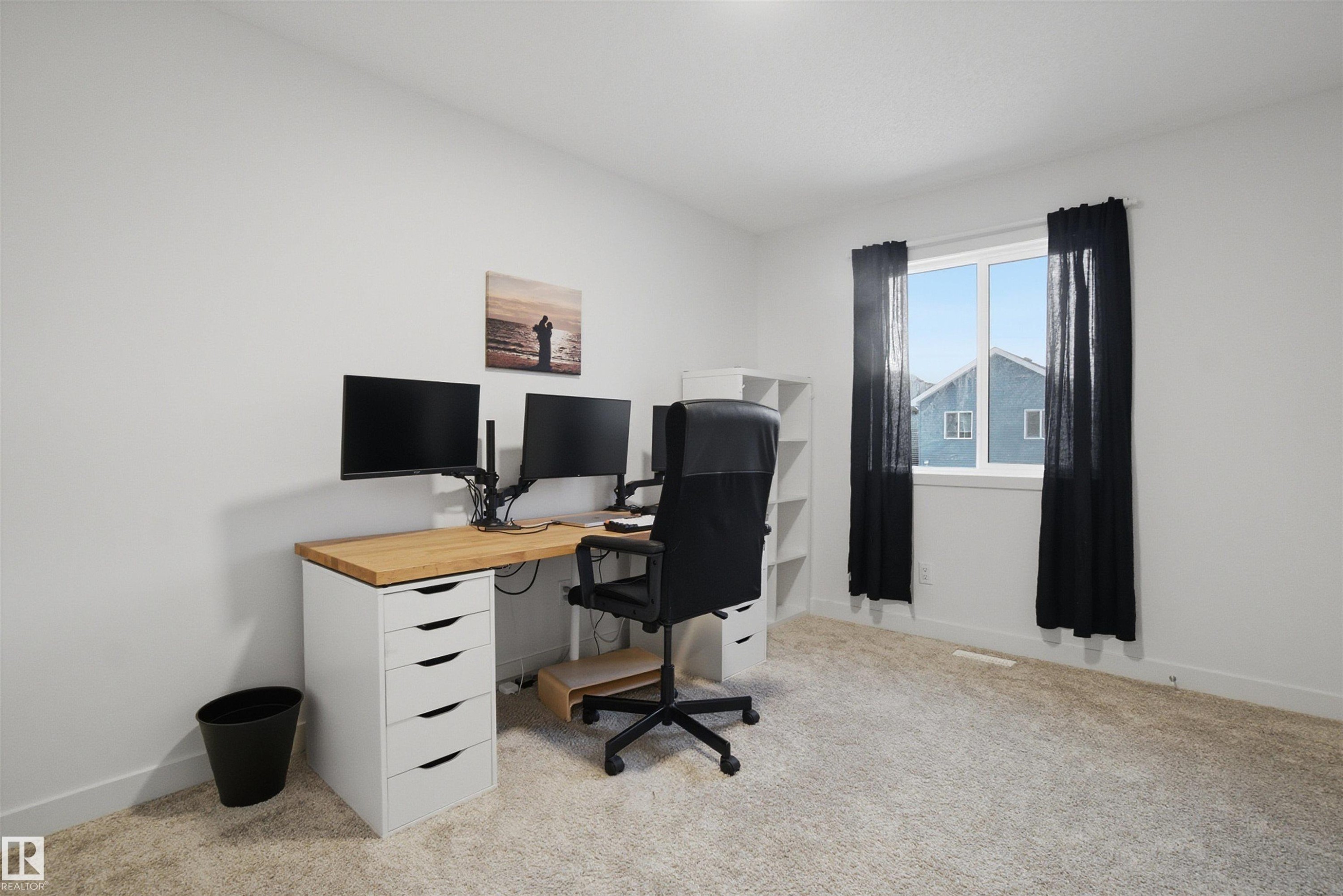 Office with light carpet and baseboards - 9882 225A St Nw, Edmonton, AB - Indoor Photo Showing Office