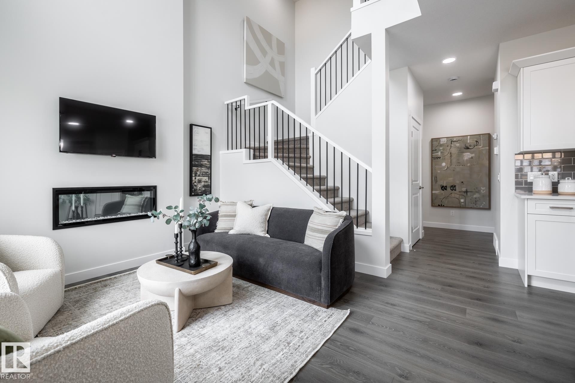226 Falcon Crescent, Leduc, AB - Indoor Photo Showing Living Room With Fireplace
