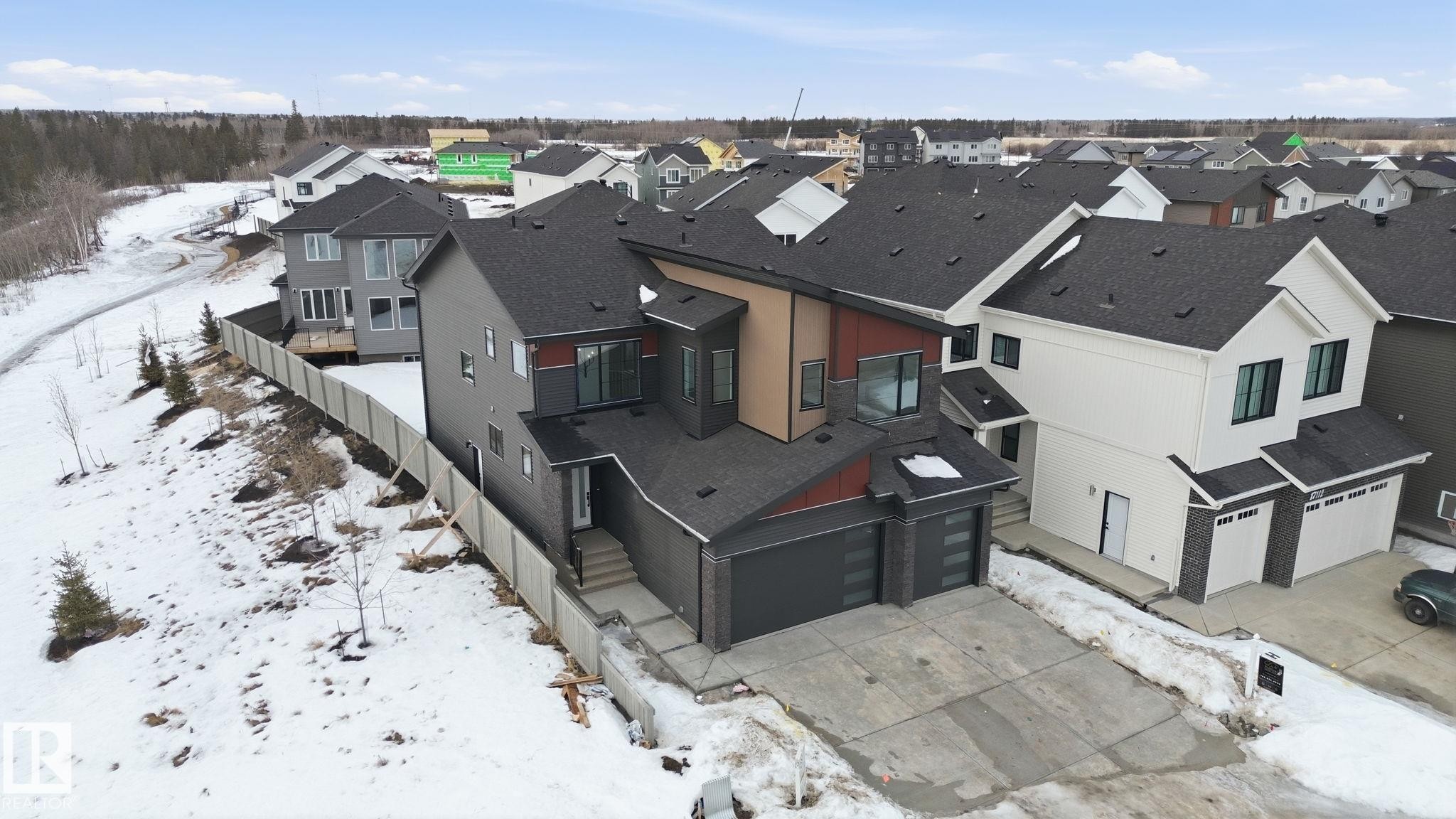 Snowy aerial view with a residential view - 17108 2 Street, Edmonton, AB - Outdoor