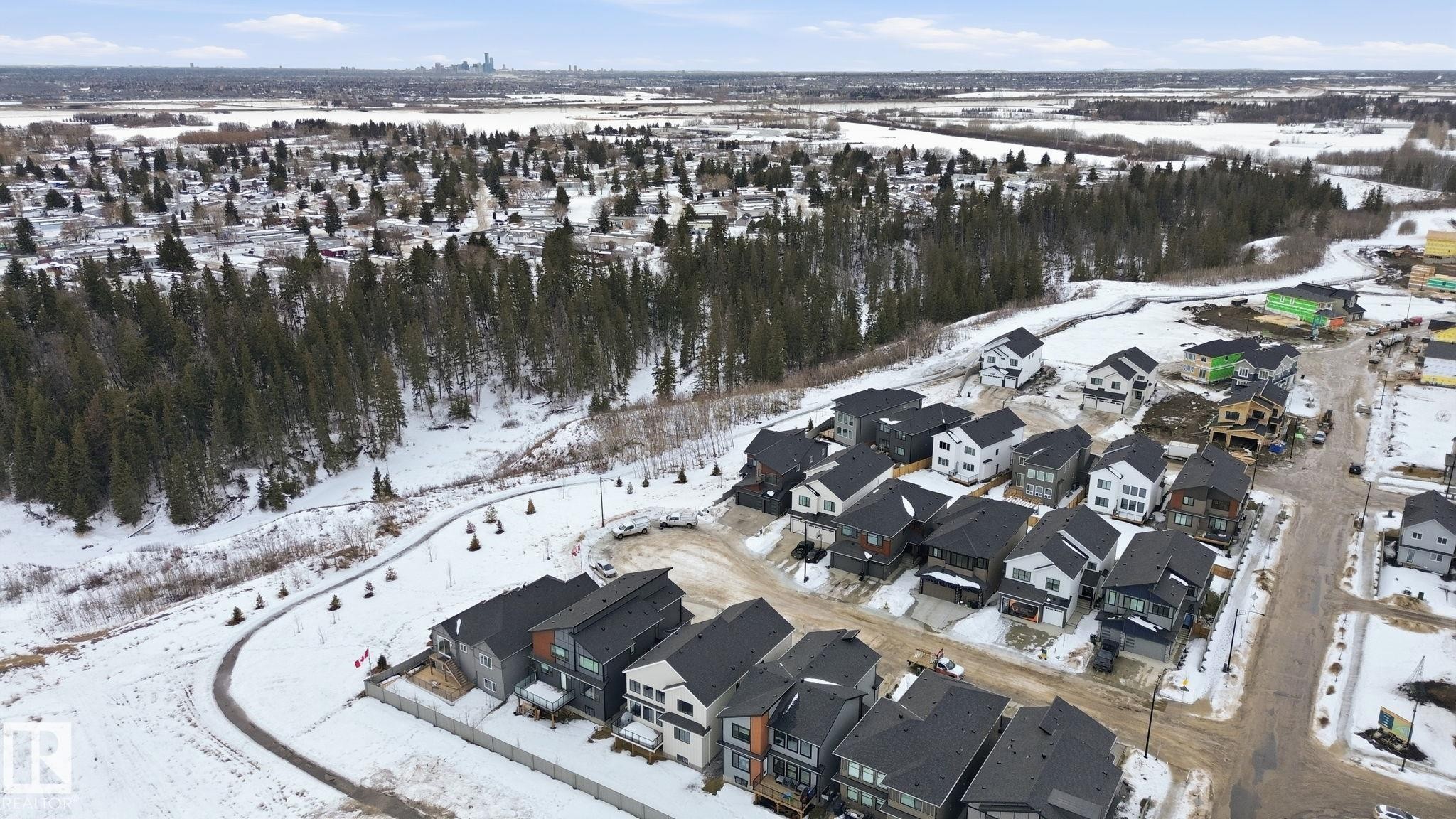 Snowy aerial view featuring a residential view - 17108 2 Street, Edmonton, AB - Outdoor With View