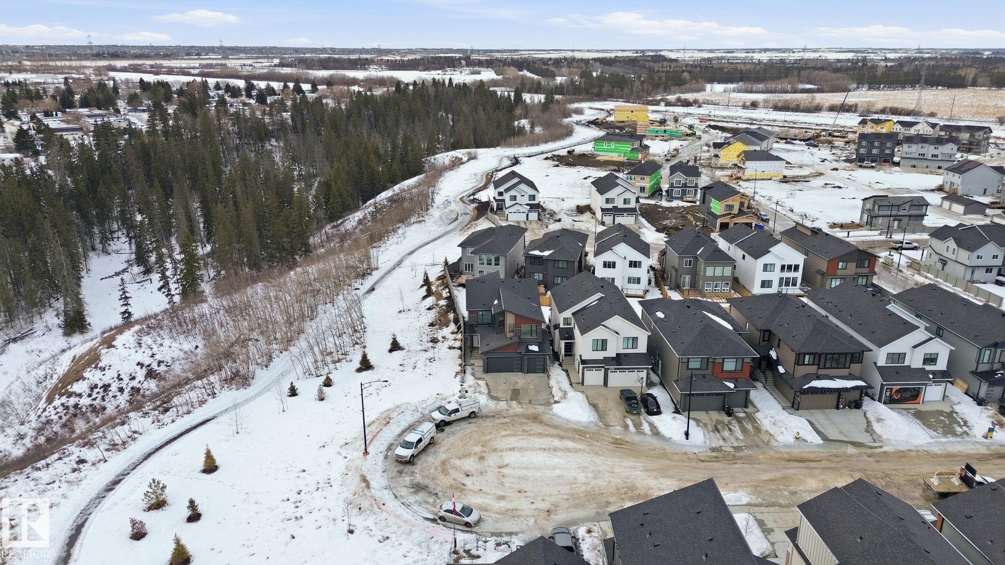 Snowy aerial view featuring a residential view - 17108 2 Street, Edmonton, AB - Outdoor With View