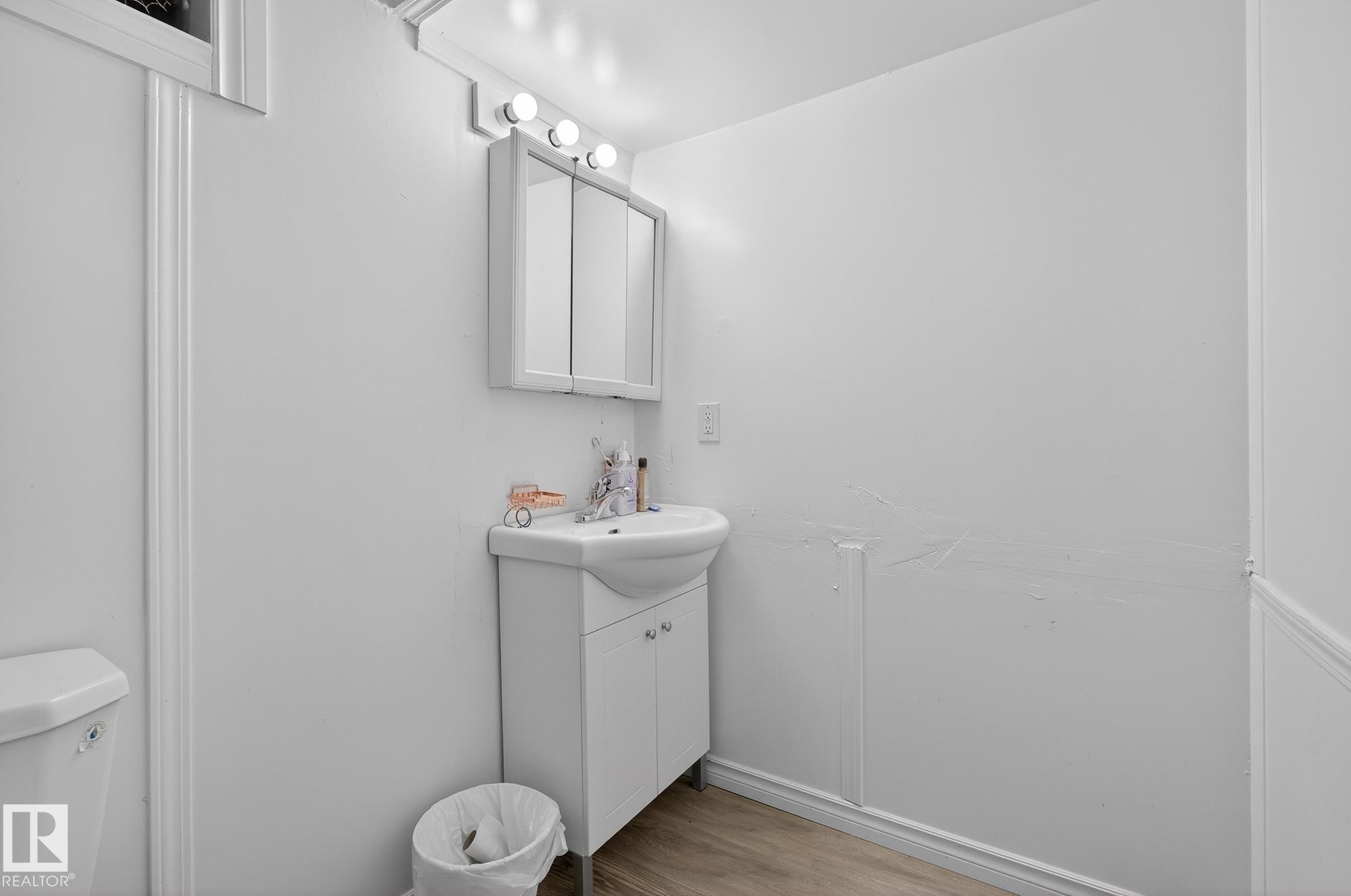 Bathroom featuring vanity and light wood-type flooring - 10602 66 Avenue, Edmonton, AB - Indoor Photo Showing Bathroom