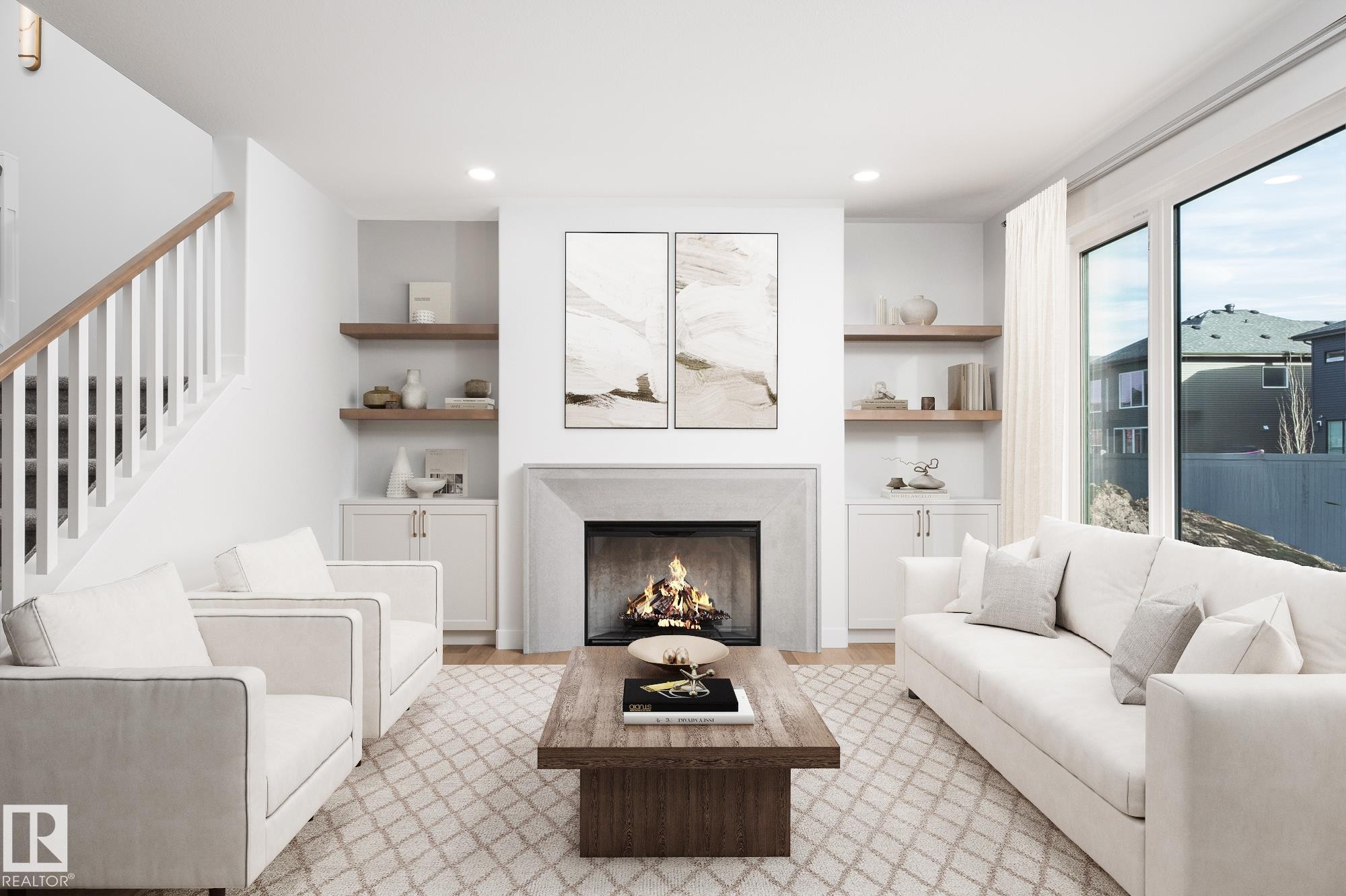 6884 Knox Loop Sw, Edmonton, AB - Indoor Photo Showing Living Room With Fireplace