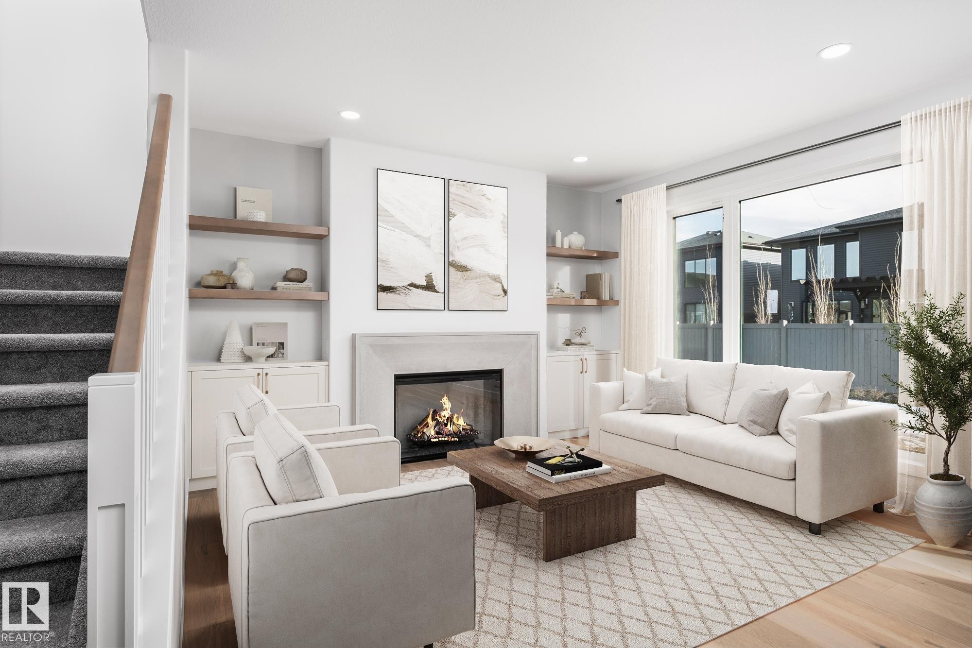 6884 Knox Loop Sw, Edmonton, AB - Indoor Photo Showing Living Room With Fireplace