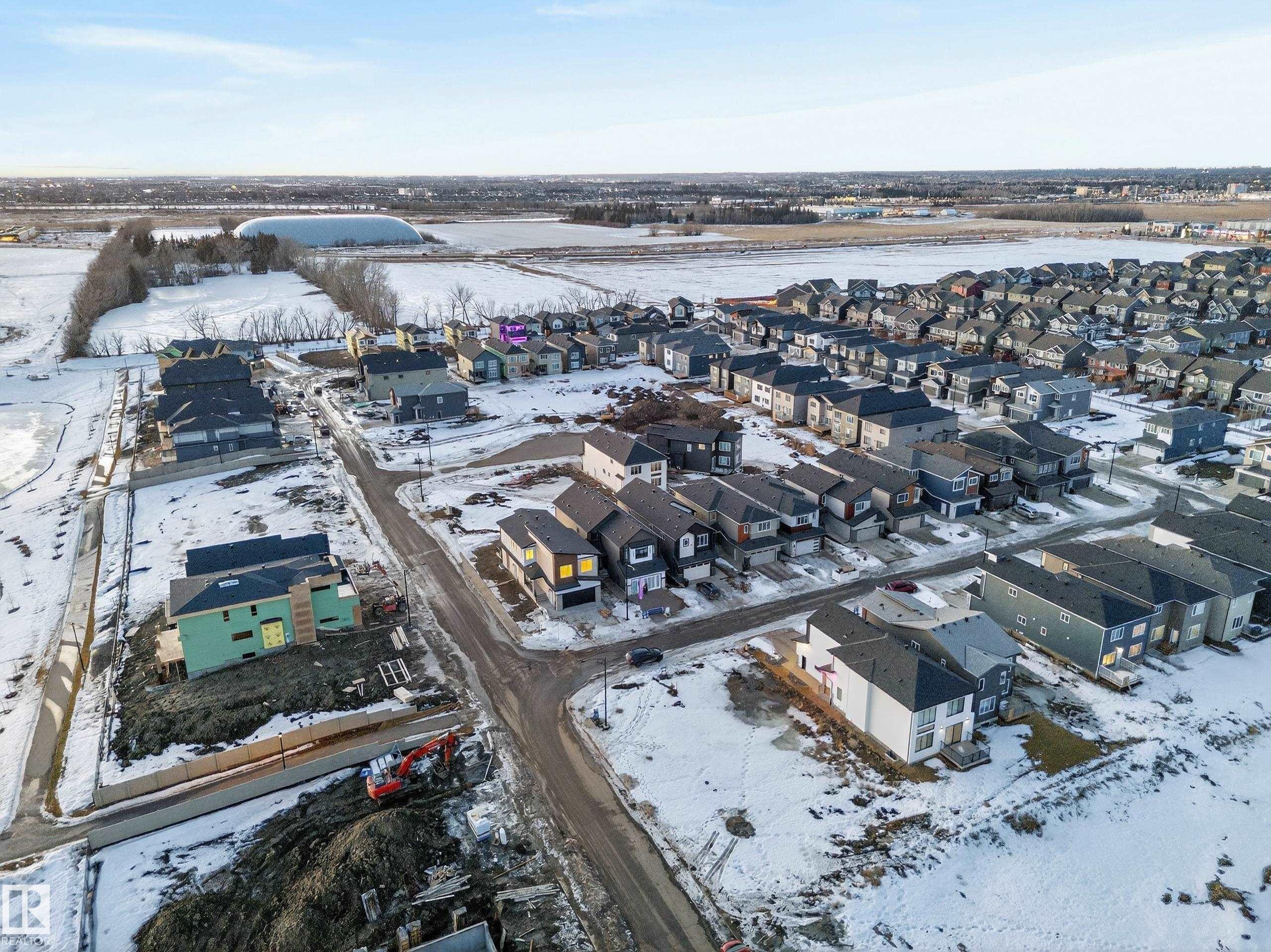 Snowy aerial view featuring a residential view - 8924 Mayday Way, Edmonton, AB - Outdoor With View