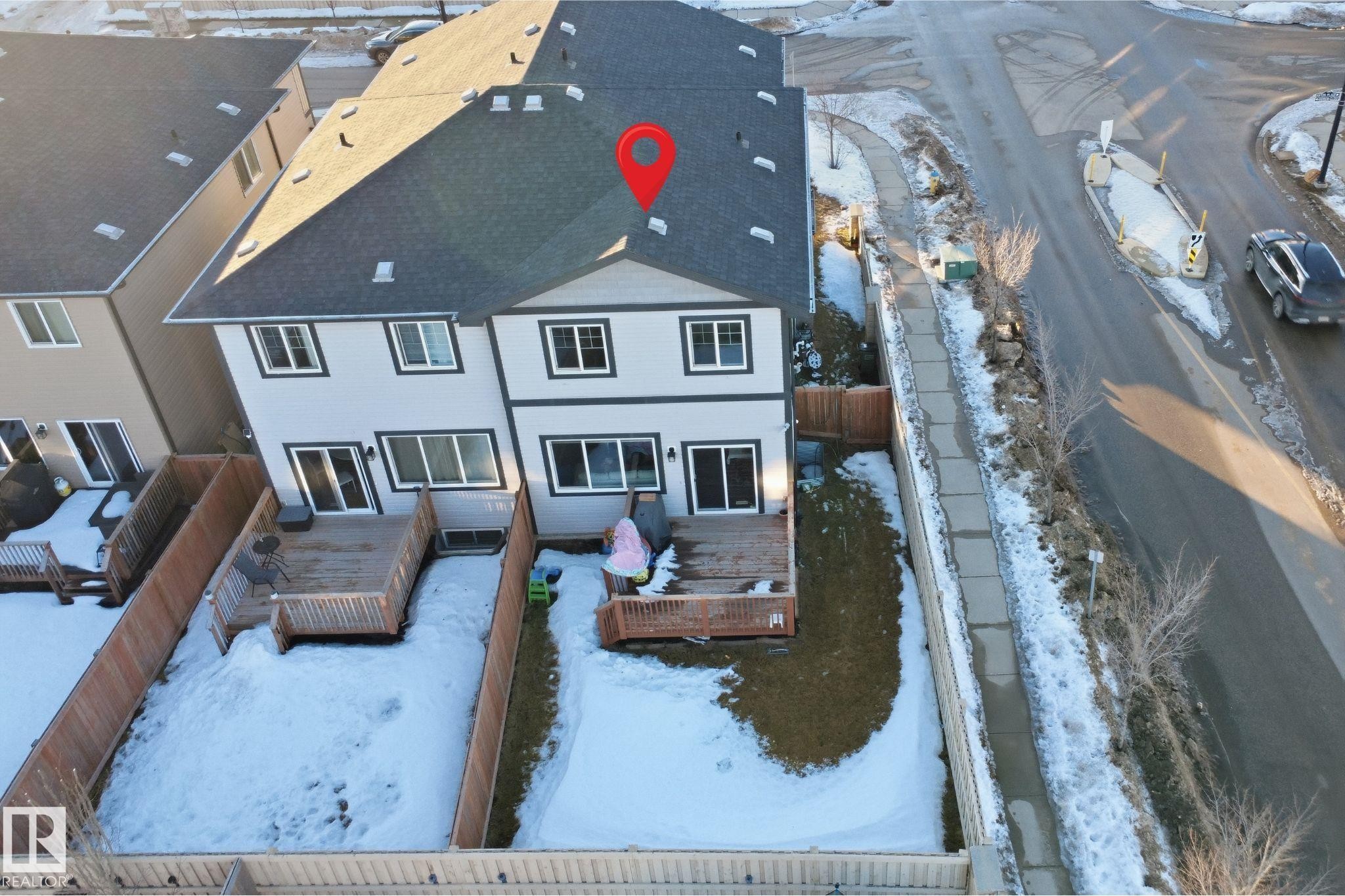 Snowy aerial view with a residential view - 5003 Andison Close, Edmonton, AB - Outdoor