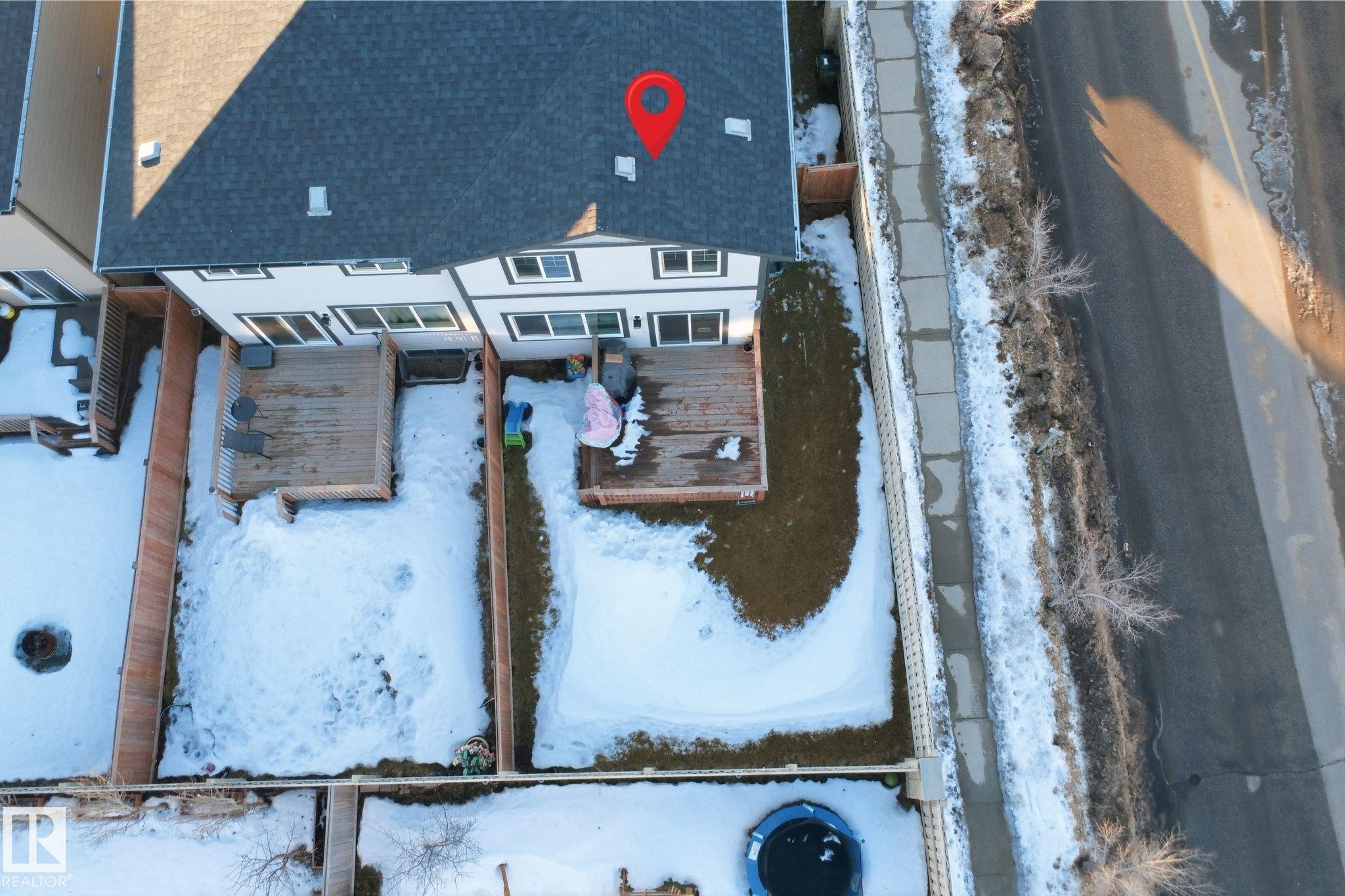 View of snowy aerial view - 5003 Andison Close, Edmonton, AB - Outdoor
