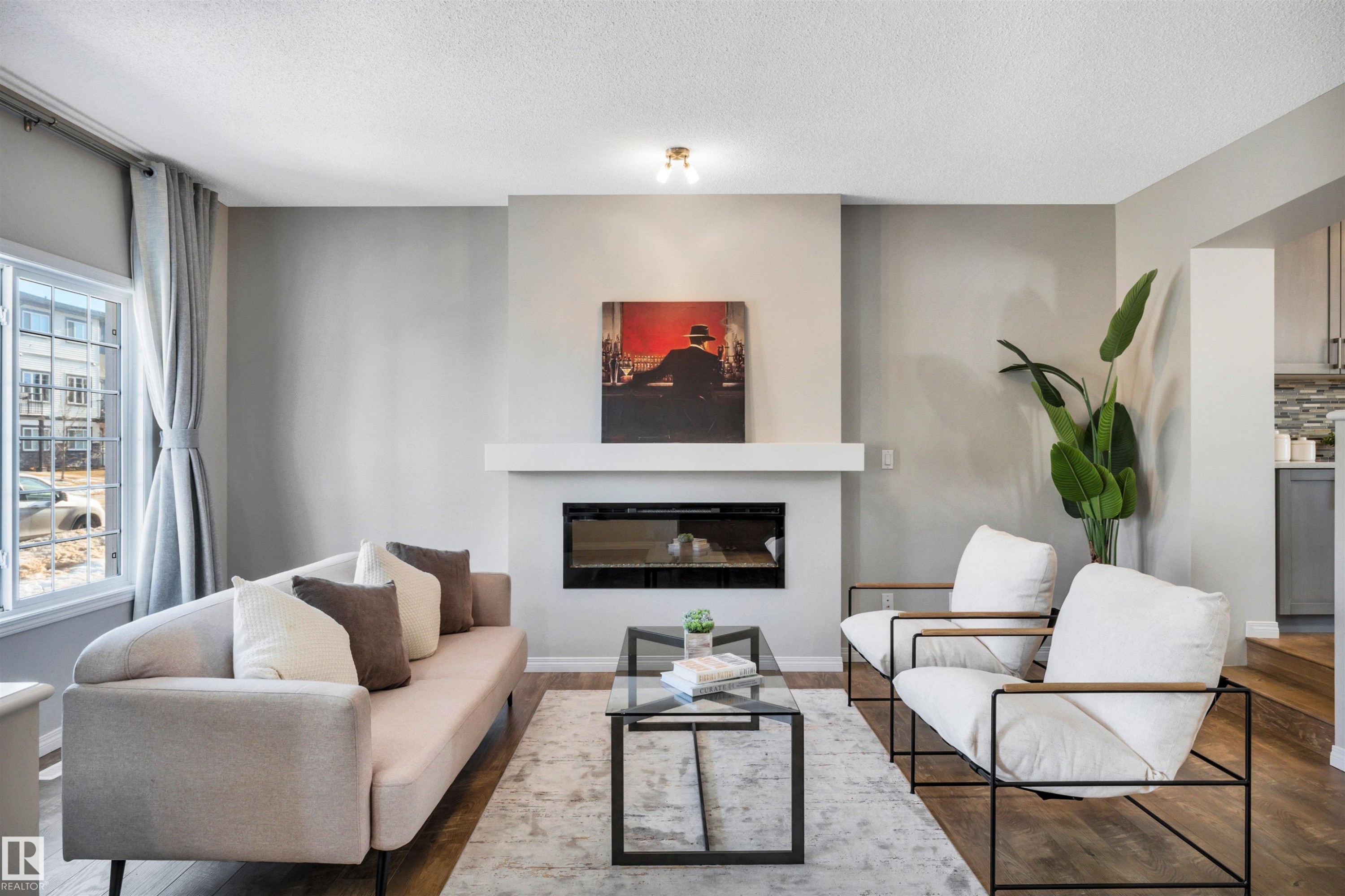 1271 Chappelle Boulevard, Edmonton, AB - Indoor Photo Showing Living Room With Fireplace