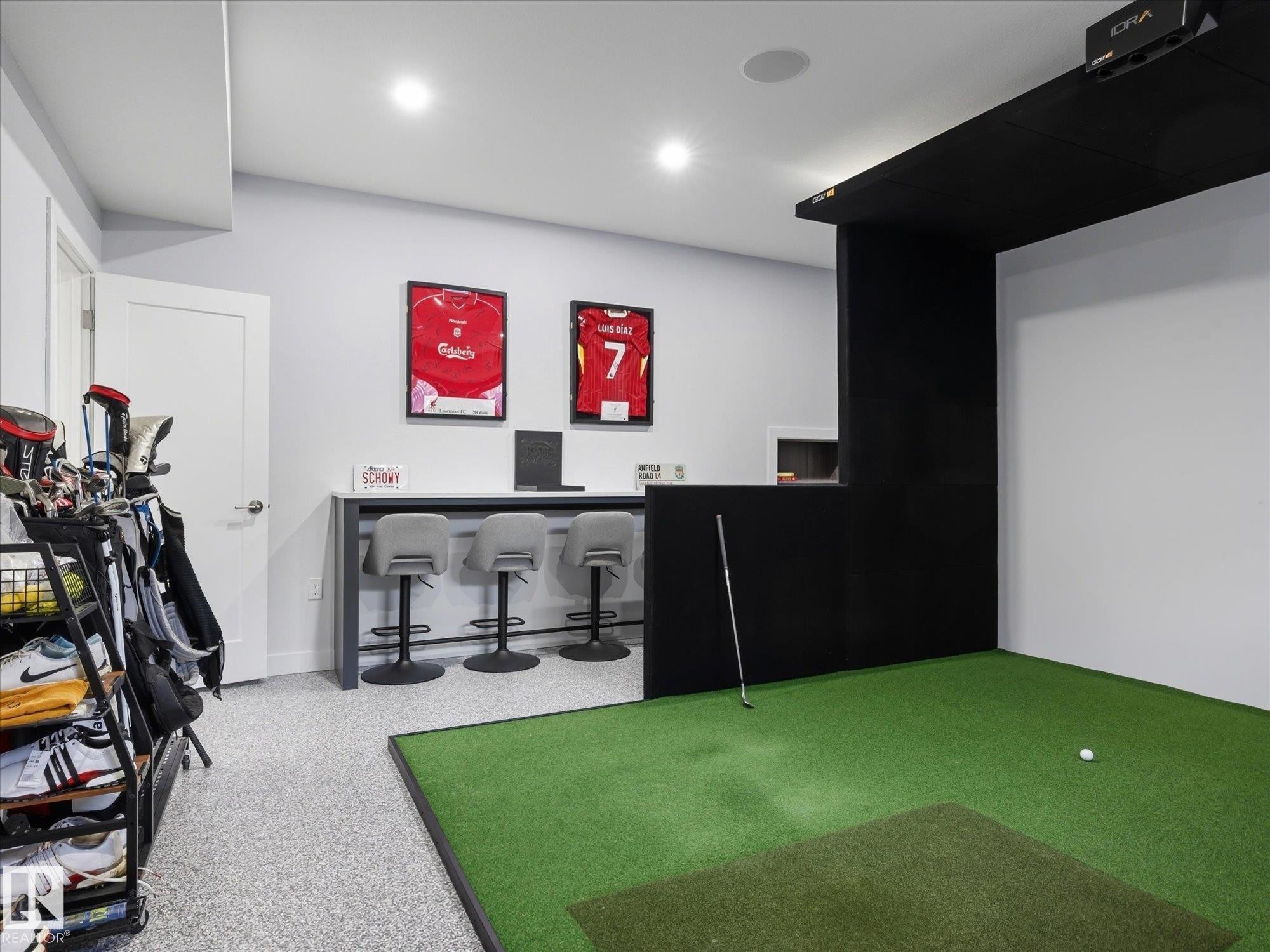 This large room is currently being used for a golf simulator (not included) but could be a great movie room or additional bedroom. - 1562 Howes Place, Edmonton, AB - Indoor