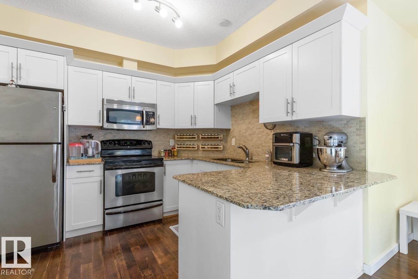 202 10524 77 Avenue, Edmonton, AB - Indoor Photo Showing Kitchen With Stainless Steel Kitchen With Double Sink With Upgraded Kitchen