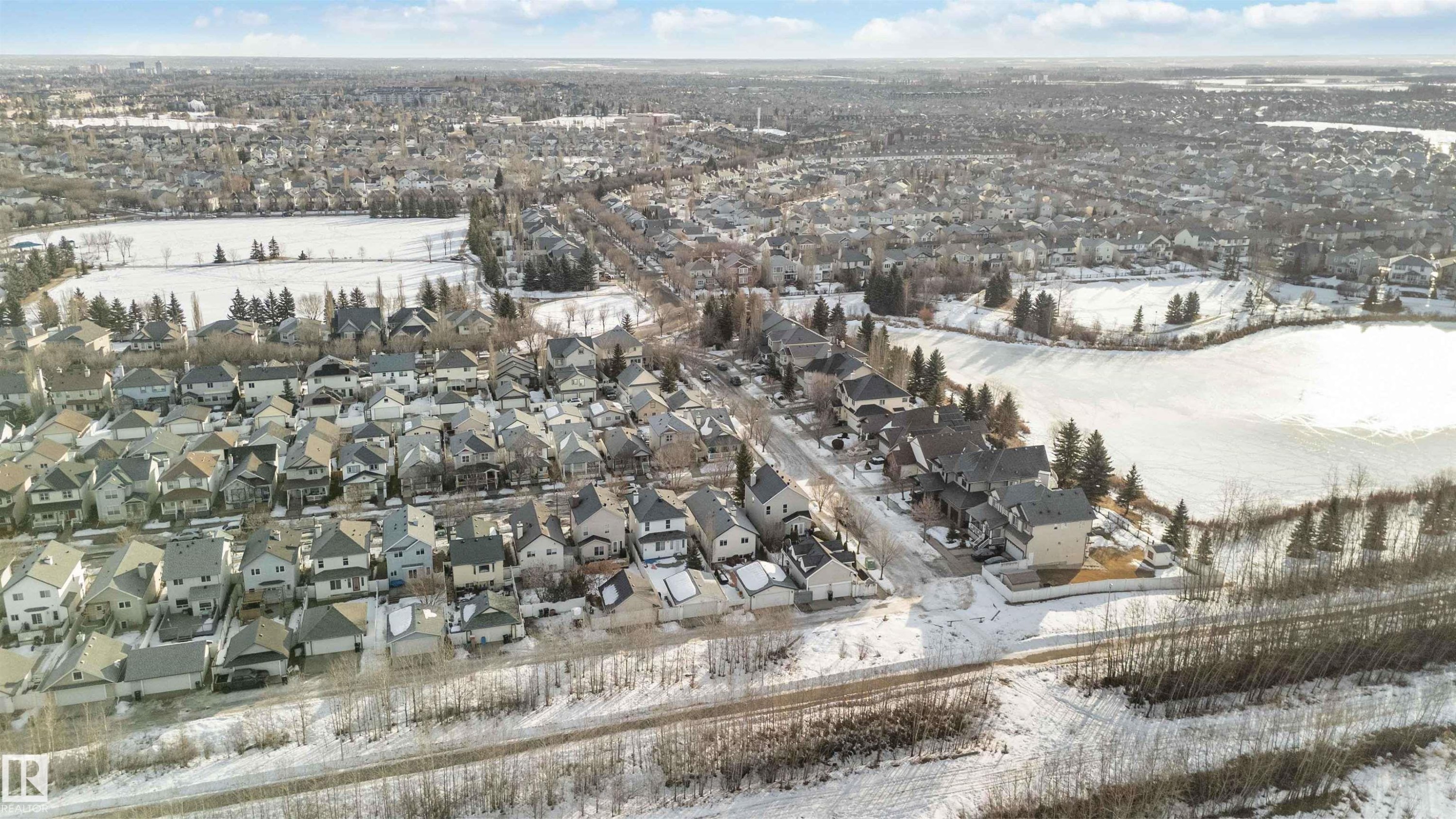 Snowy aerial view with a residential view - 1706 Turvey Bend, Edmonton, AB - Outdoor With View