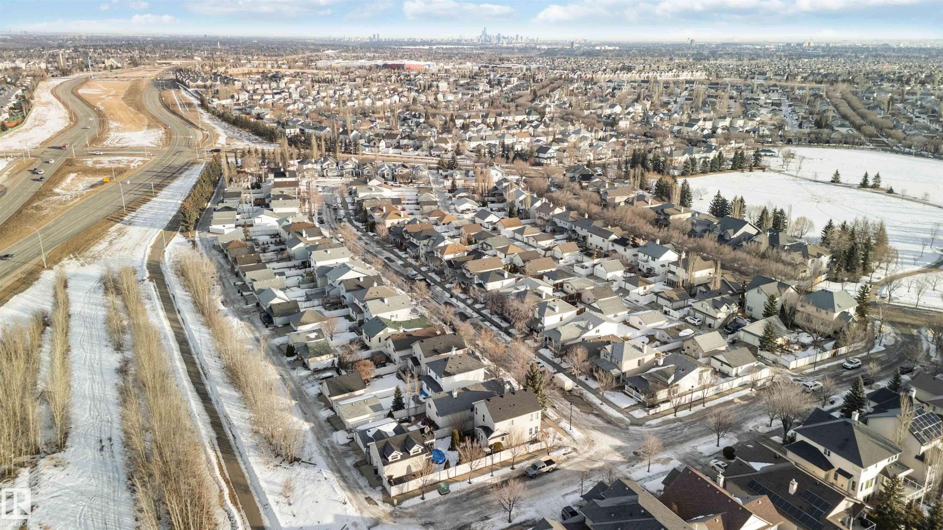 Aerial view of property's location featuring nearby suburban area - 1706 Turvey Bend, Edmonton, AB - Outdoor With View