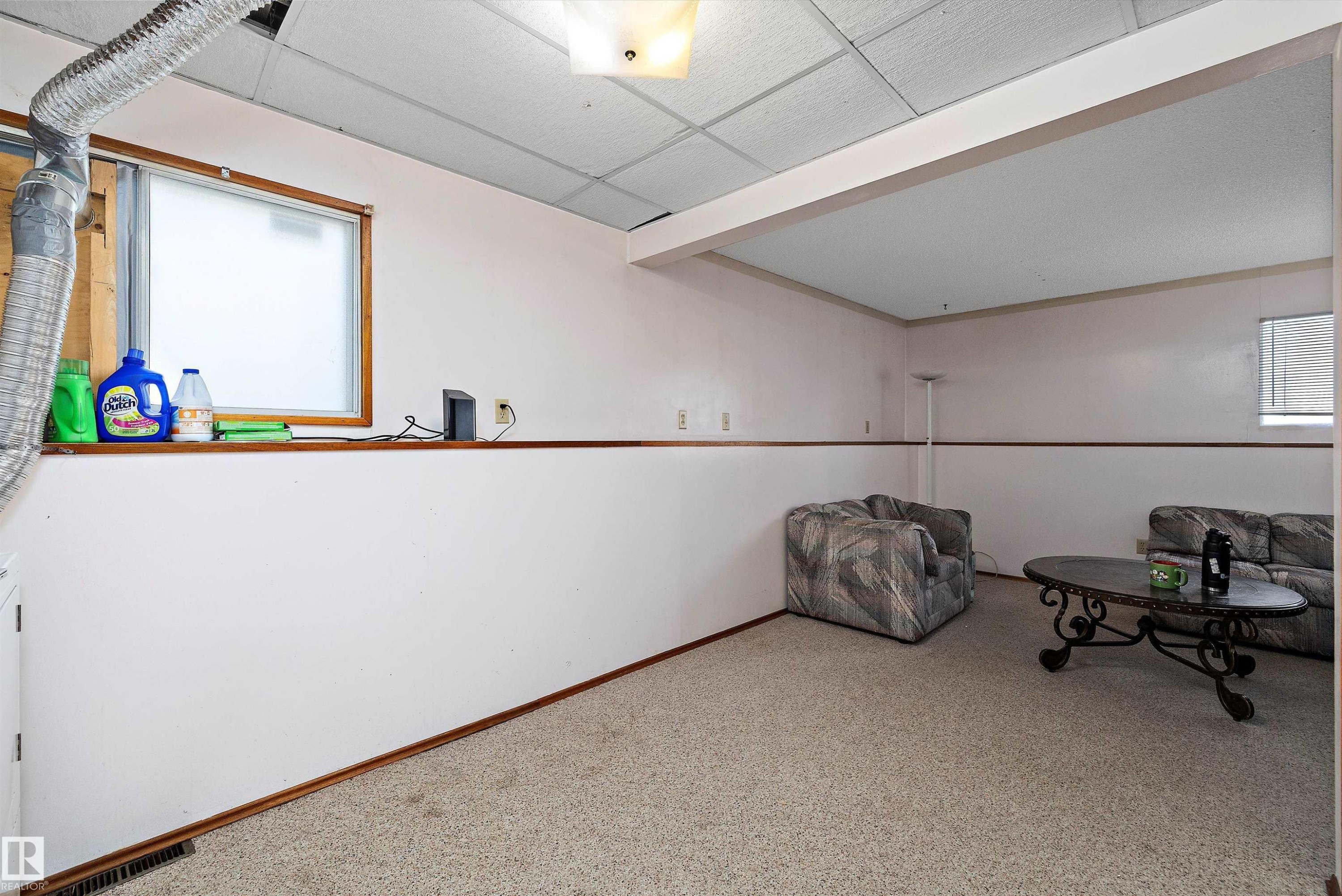 Unfurnished room featuring carpet flooring, a paneled ceiling, and plenty of natural light - 12117 91 Street, Edmonton, AB - Indoor Photo Showing Other Room