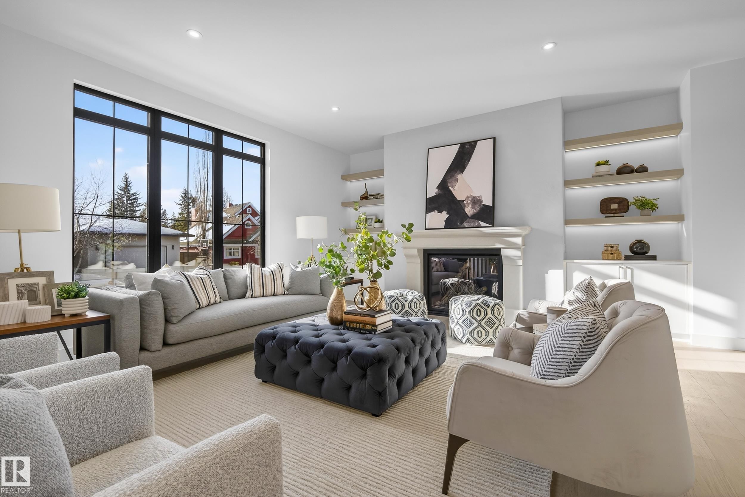 14320 Mackenzie Drive, Edmonton, AB - Indoor Photo Showing Living Room With Fireplace
