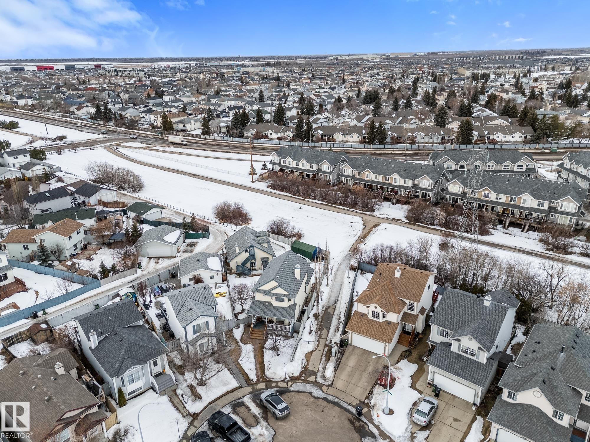 Snowy aerial view featuring a residential view - 13148 151 Avenue, Edmonton, AB - Outdoor With View